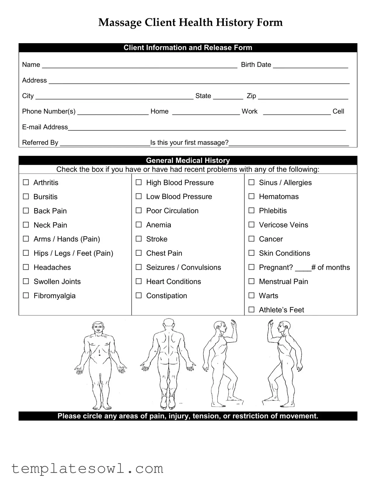 Fill Out Your Massage Health History Form