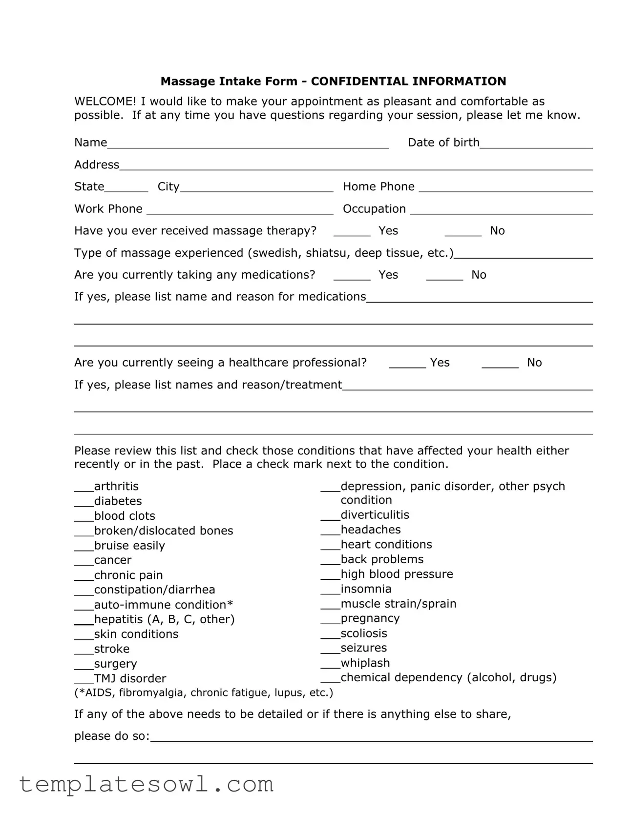 Fill Out Your Massage Intake Form