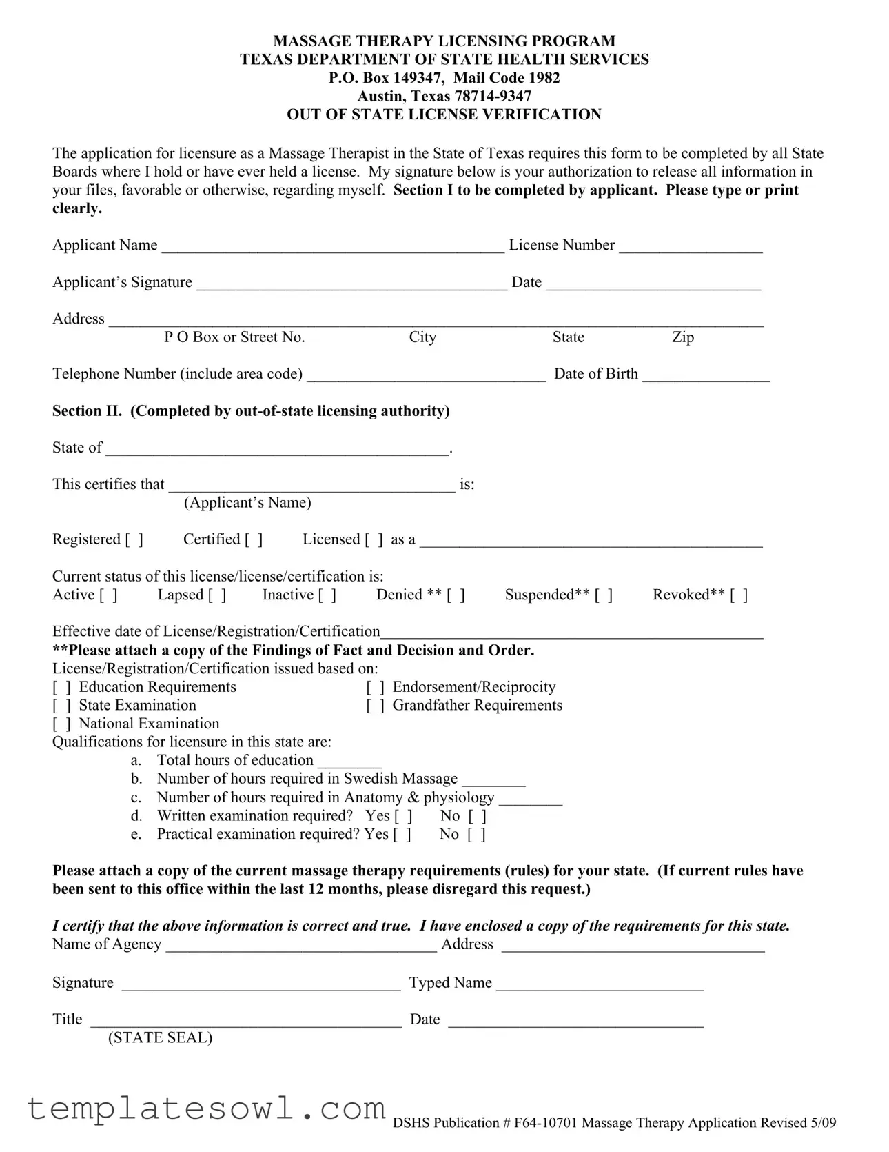 Fill Out Your Massage License Texas Lookup Form