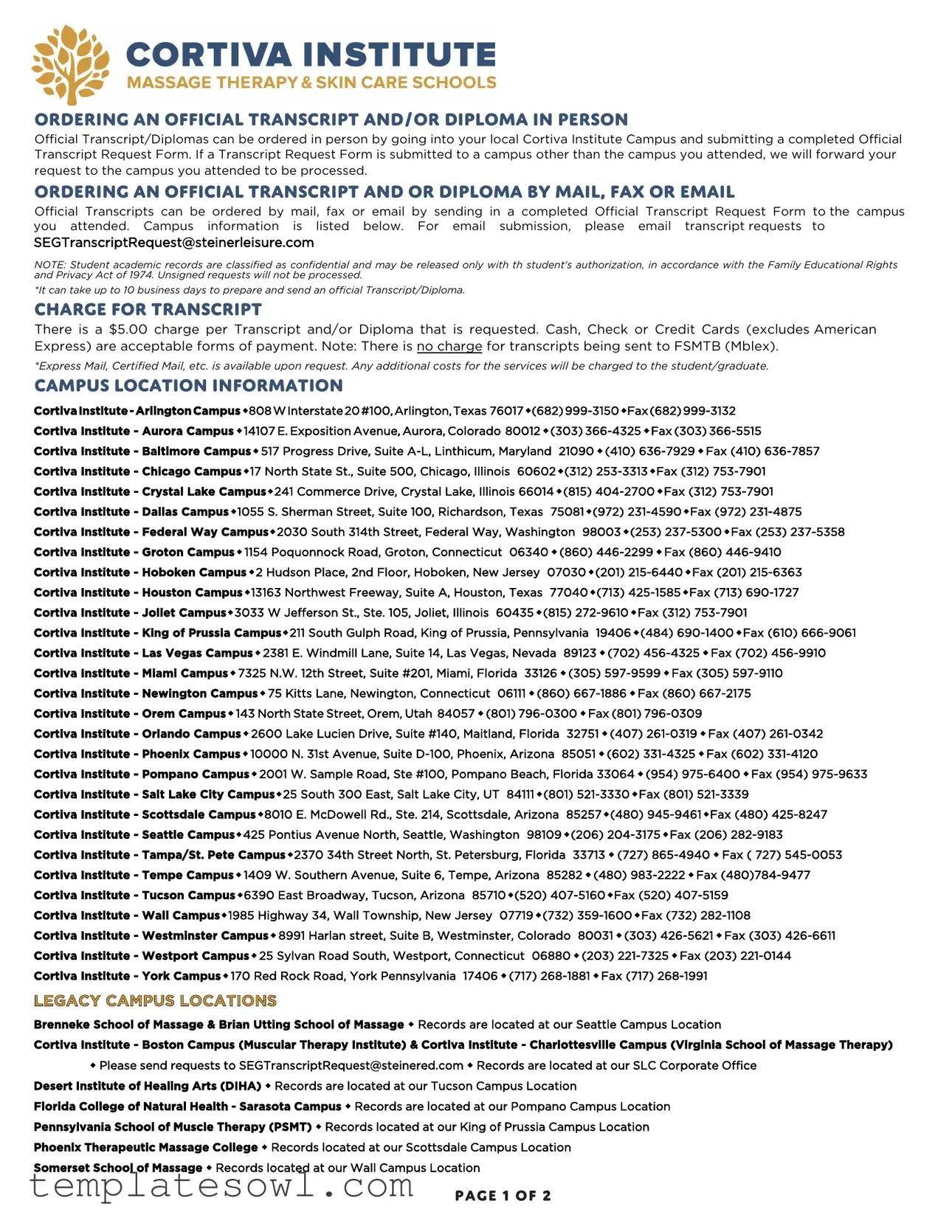 Fill Out Your Massage Transcript Form