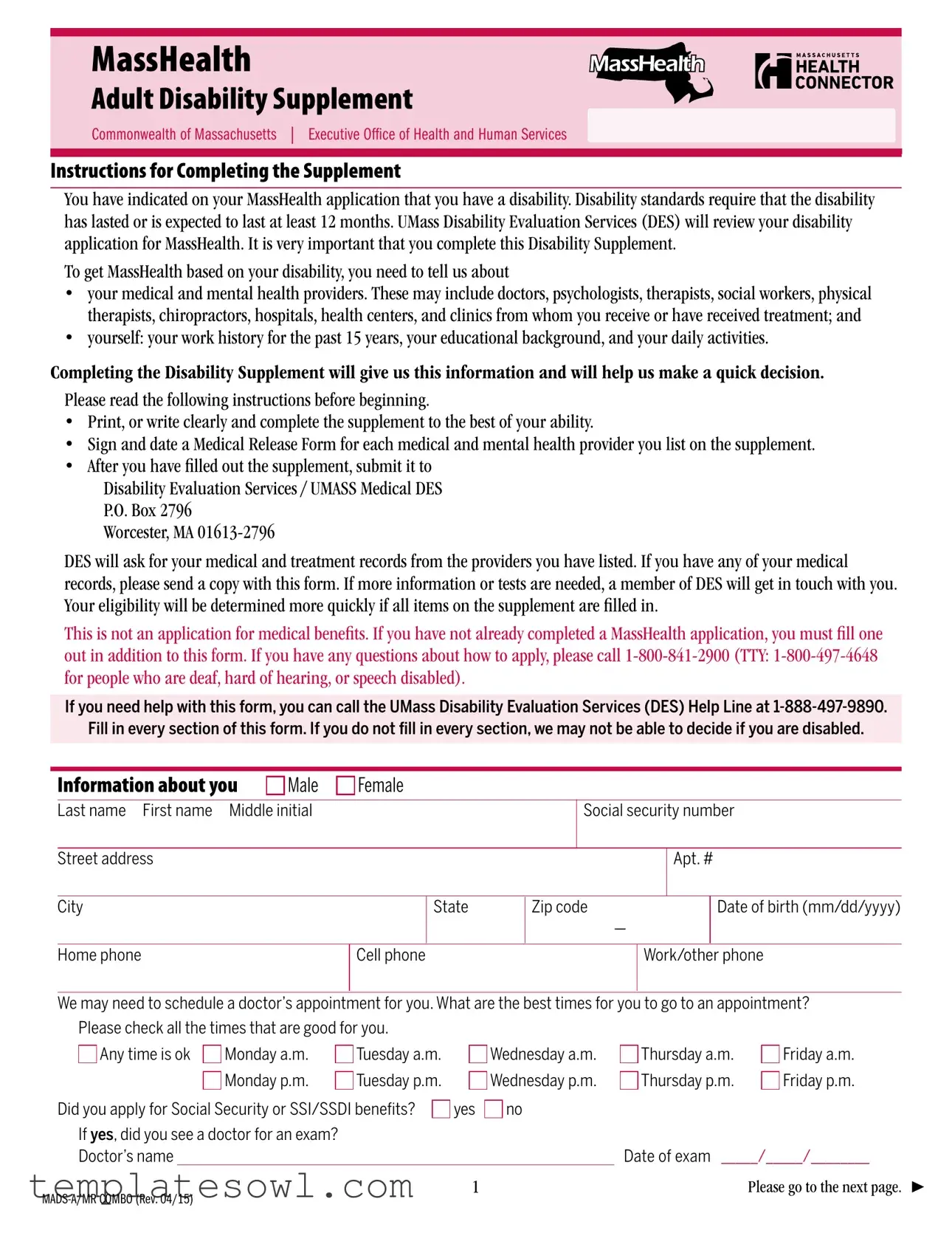 Fill Out Your Masshealth Form