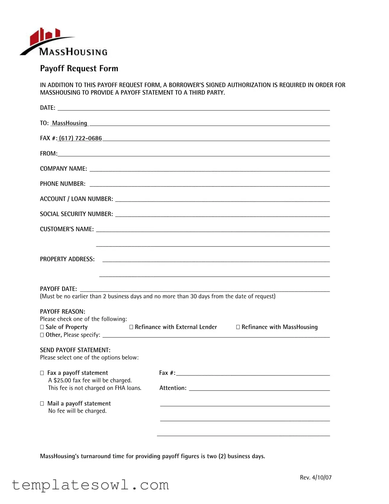 Fill Out Your Masshousing Payoff Request Form