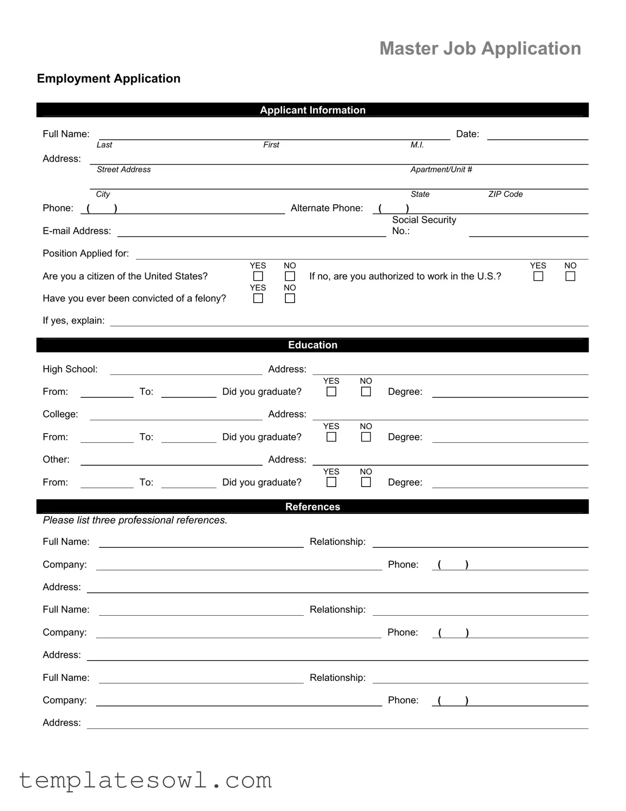 Fill Out Your Master Job Application Form