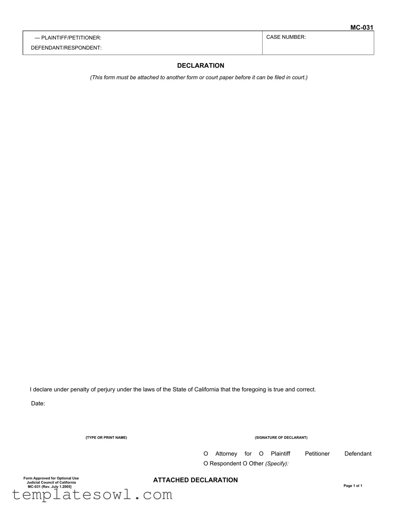 Fill Out Your Mc 031 Declaration Ca Form
