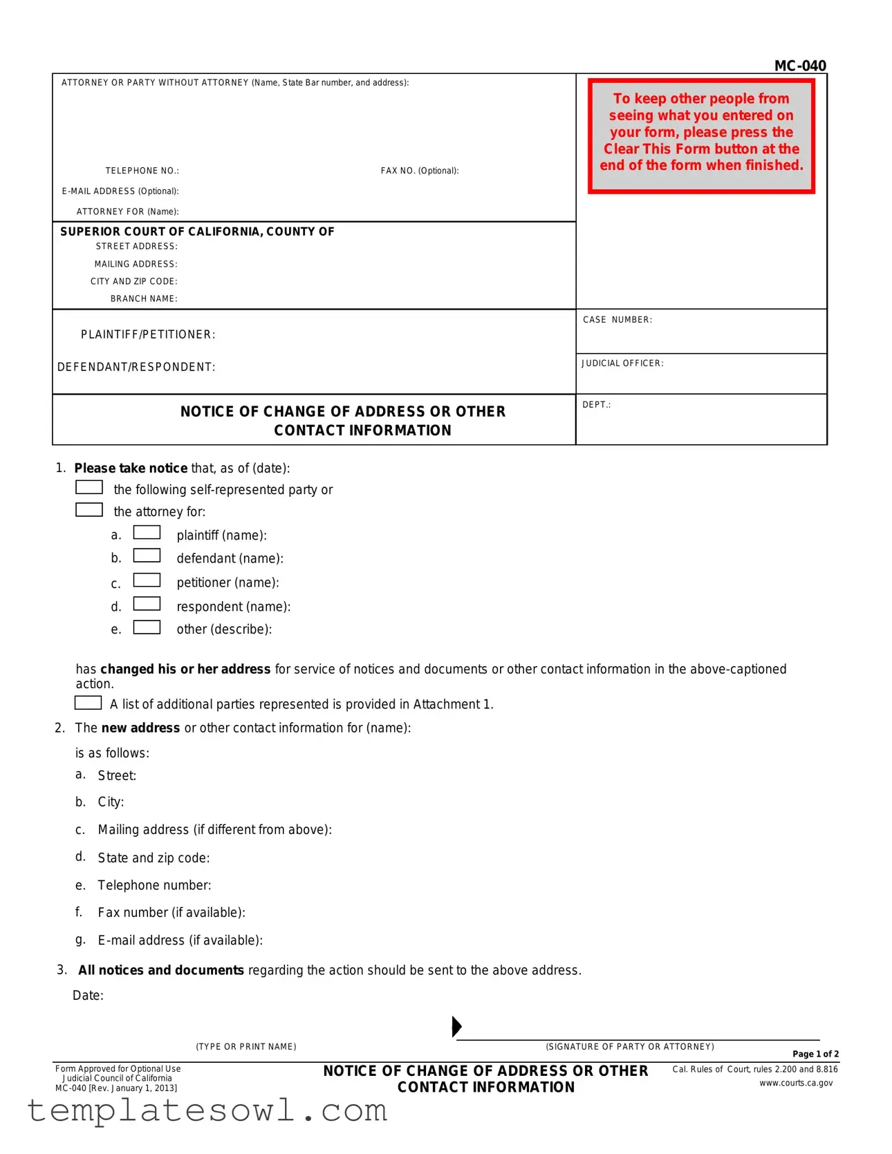 Fill Out Your Mc 040 Sample Form