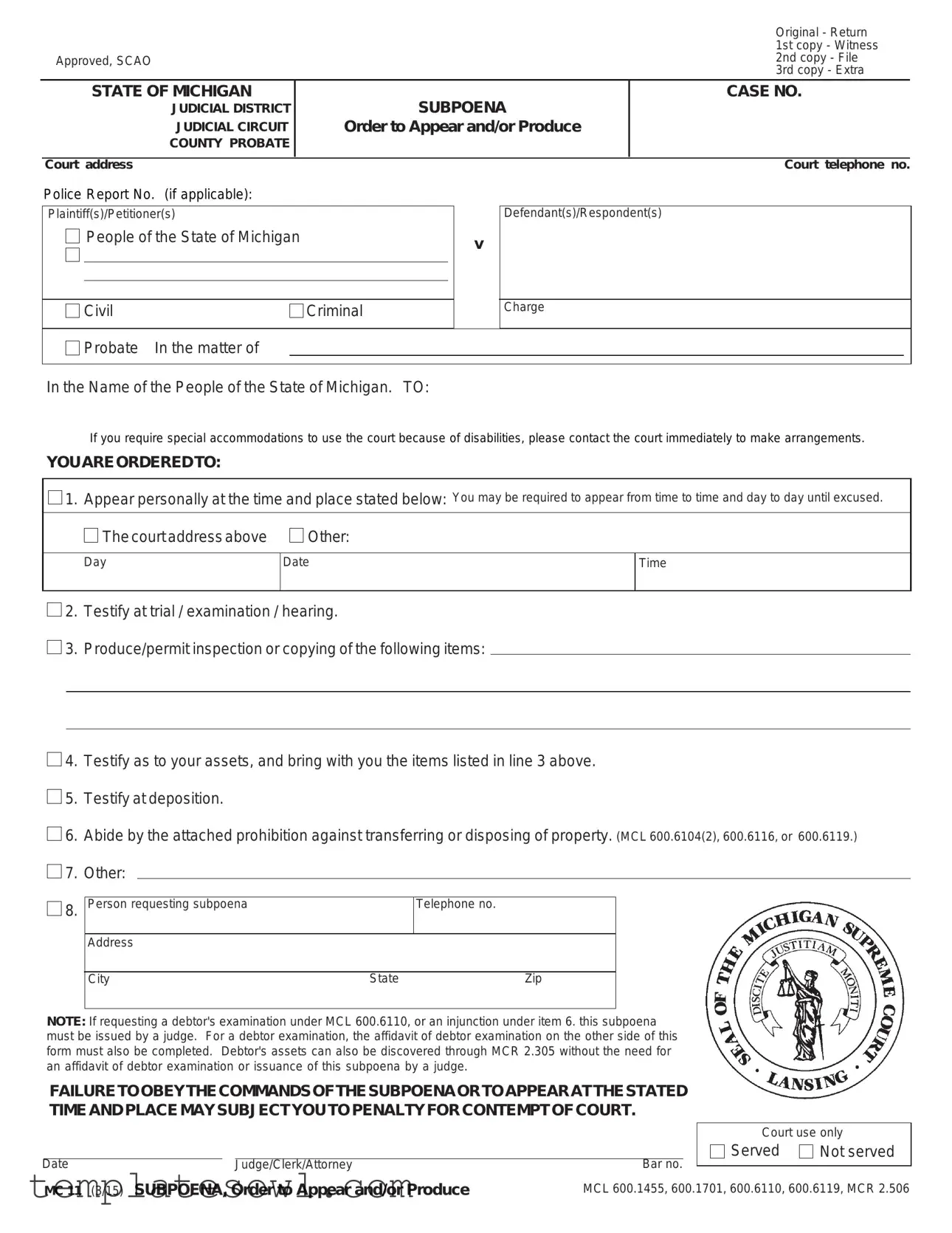 Fill Out Your Mc 11 Subpoena Form