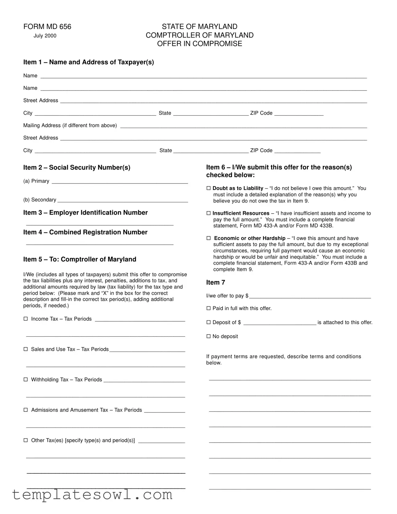 Fill Out Your Md 656 Form