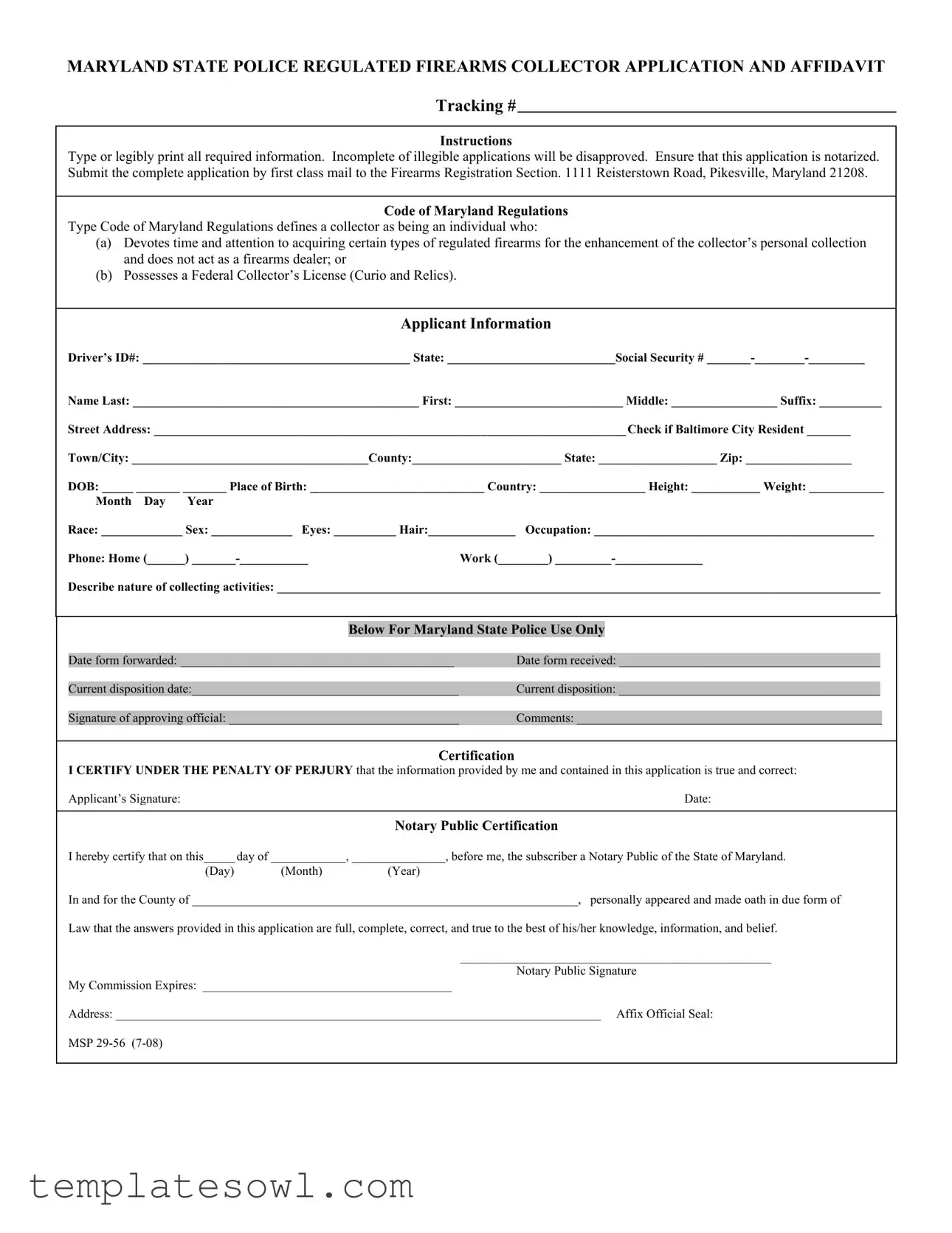Fill Out Your Md Firearms Application Form