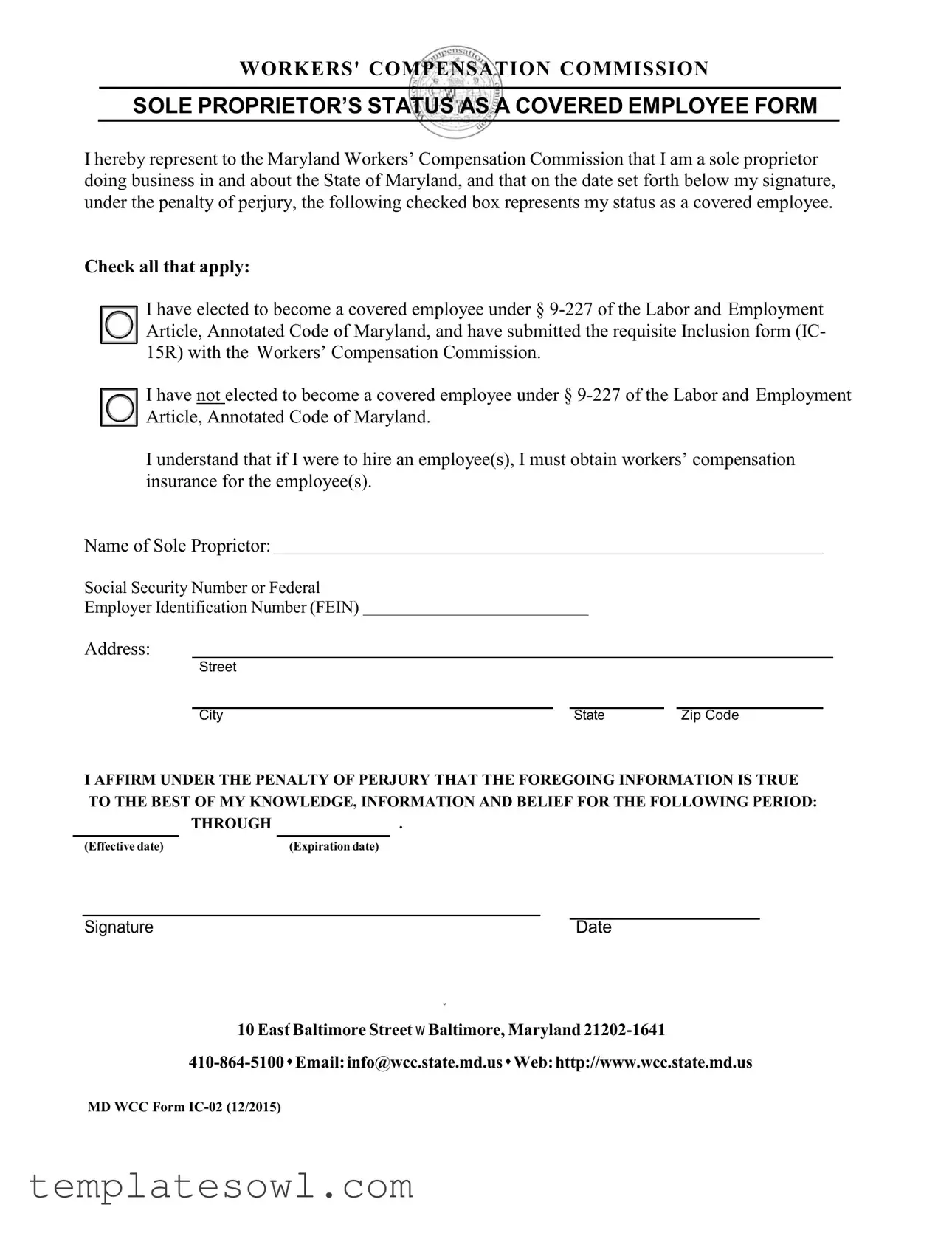 Fill Out Your Md Wcc Ic 02 Form
