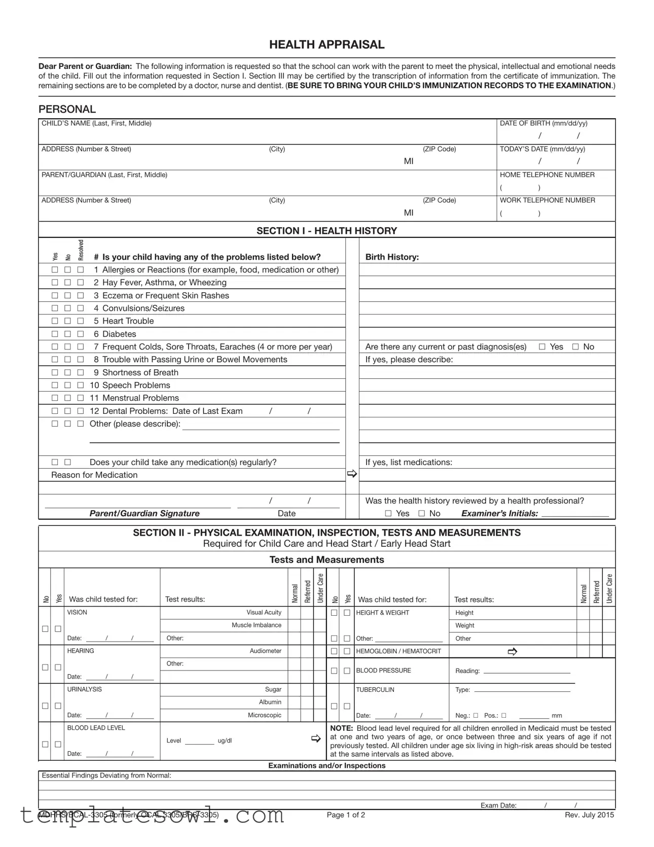 Fill Out Your Mdch Bcal 3305 Form