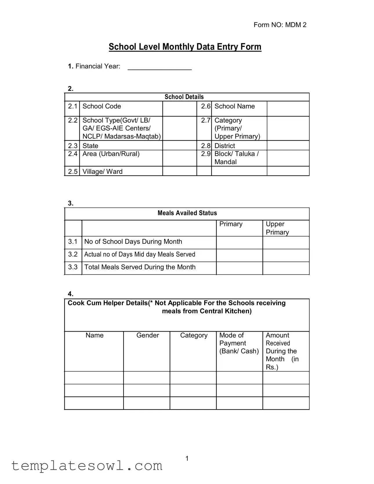 Fill Out Your Mdm School Monthly Data Form