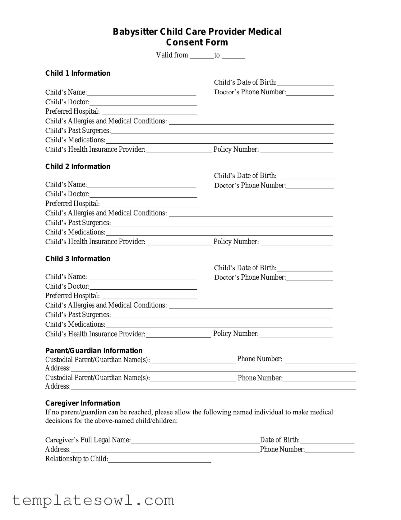 Fill Out Your Medical Consent Babysitter Form