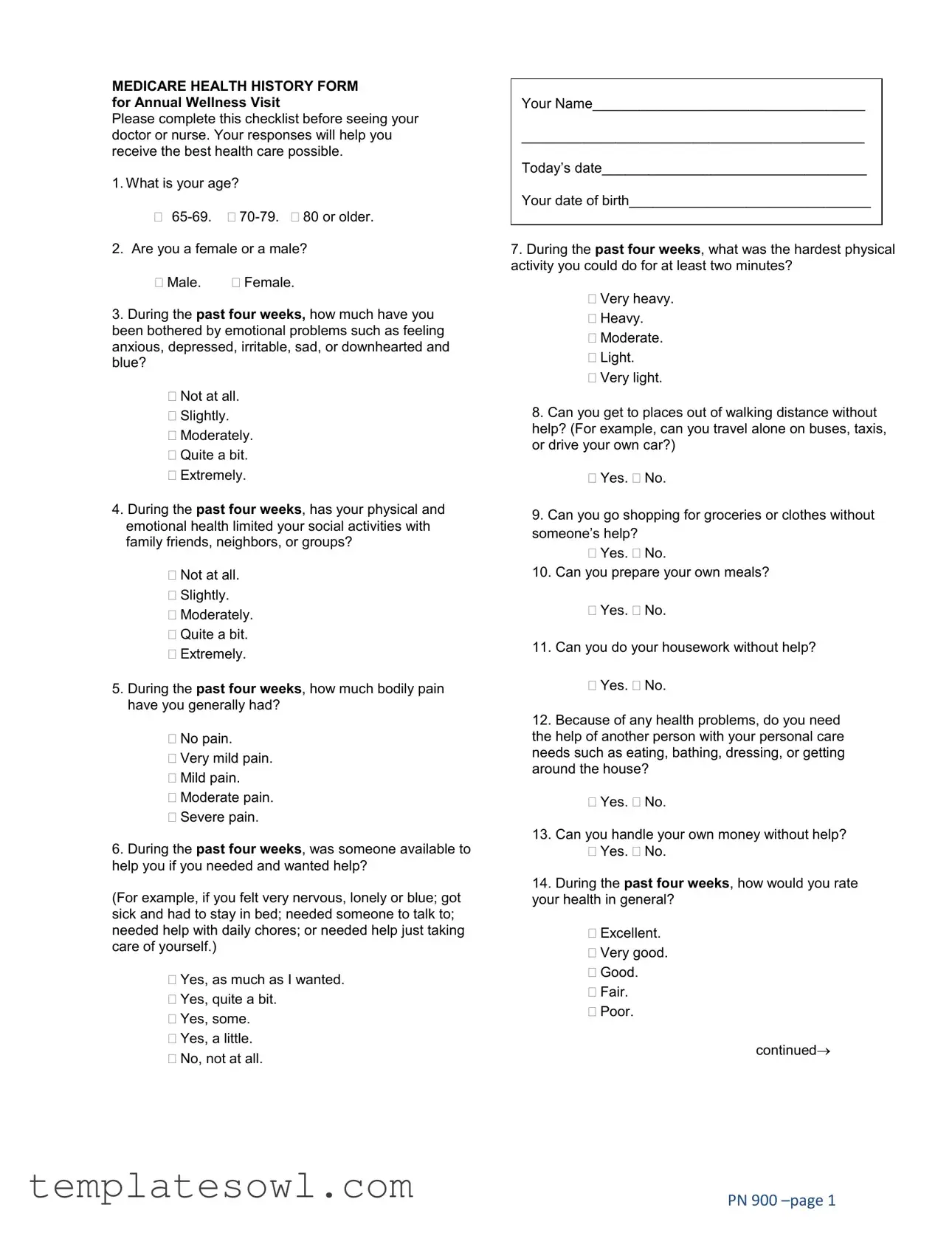 Fill Out Your Medicare Annual Wellness Visit Form