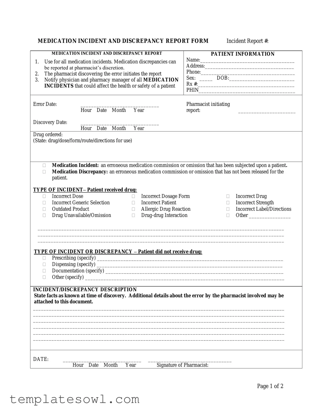 Fill Out Your Medication Error Form