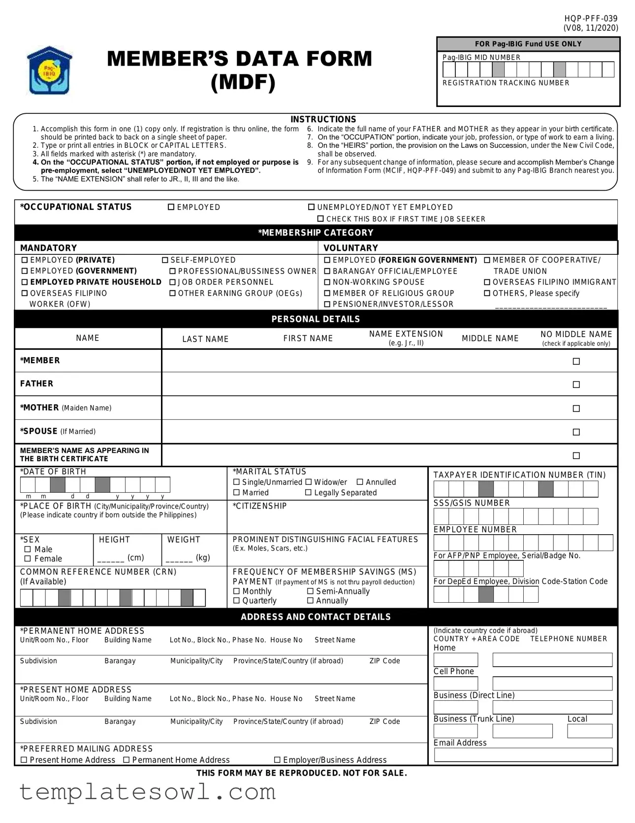 Fill Out Your Member Data Mdf Form