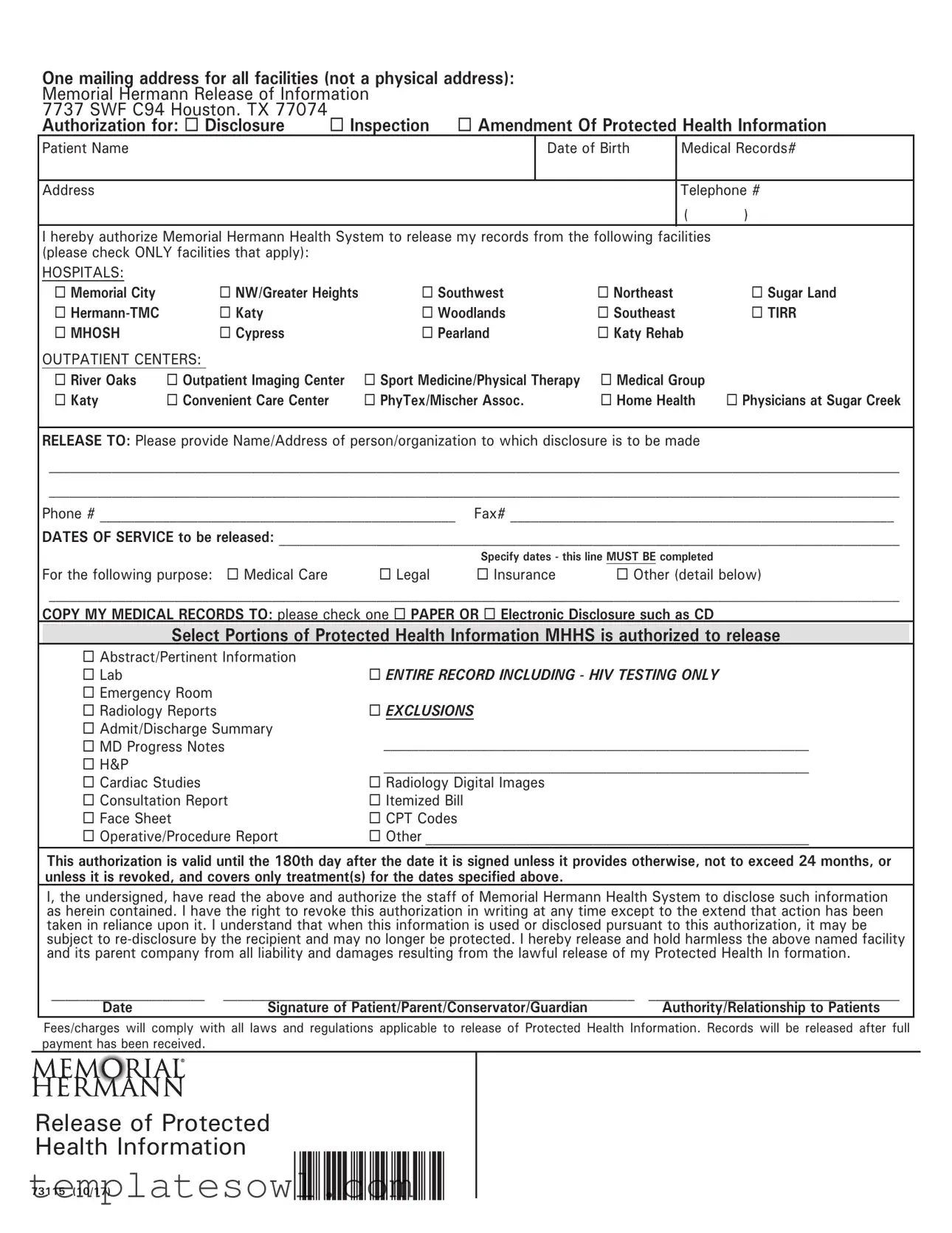 Fill Out Your Memorial Hermann Release Form