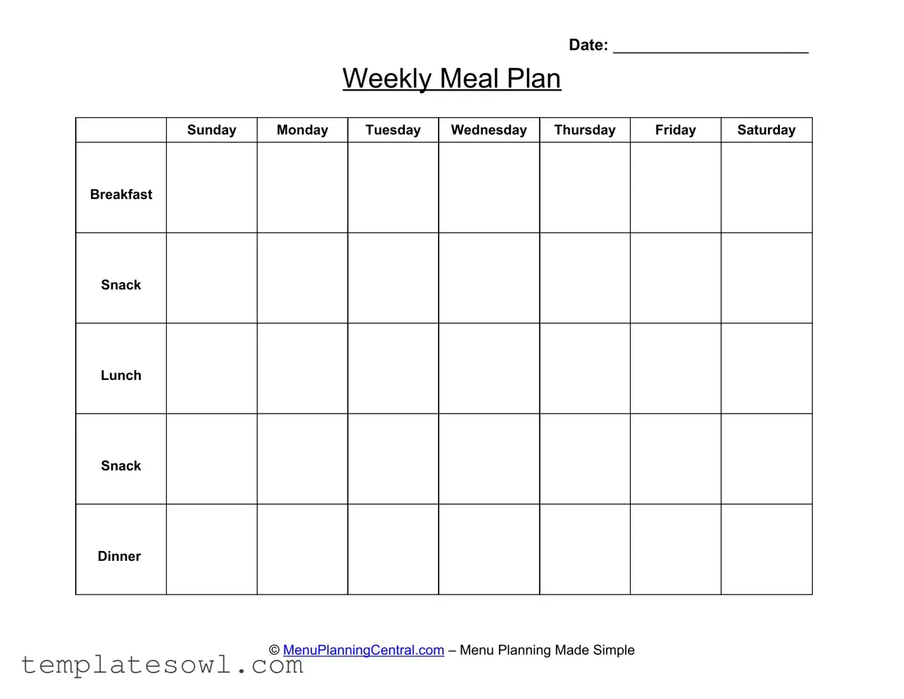 Fill Out Your Menu Planner Form