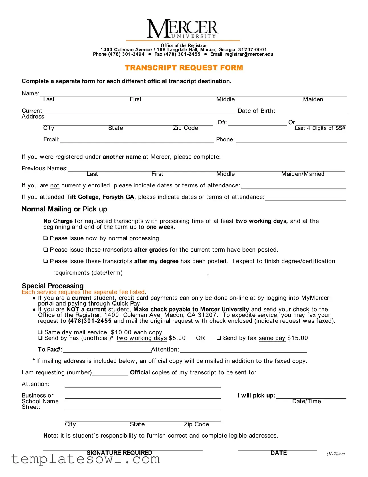 Fill Out Your Mercer University Transcript Request Form