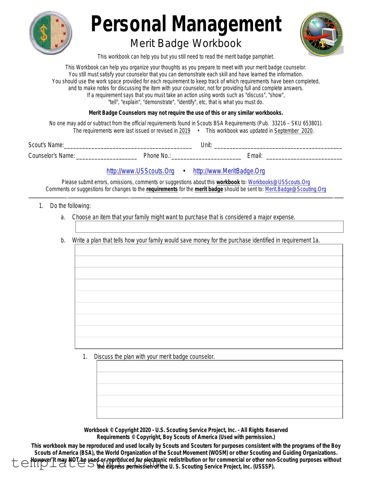 Fill Out Your Merit Badge Personal Form