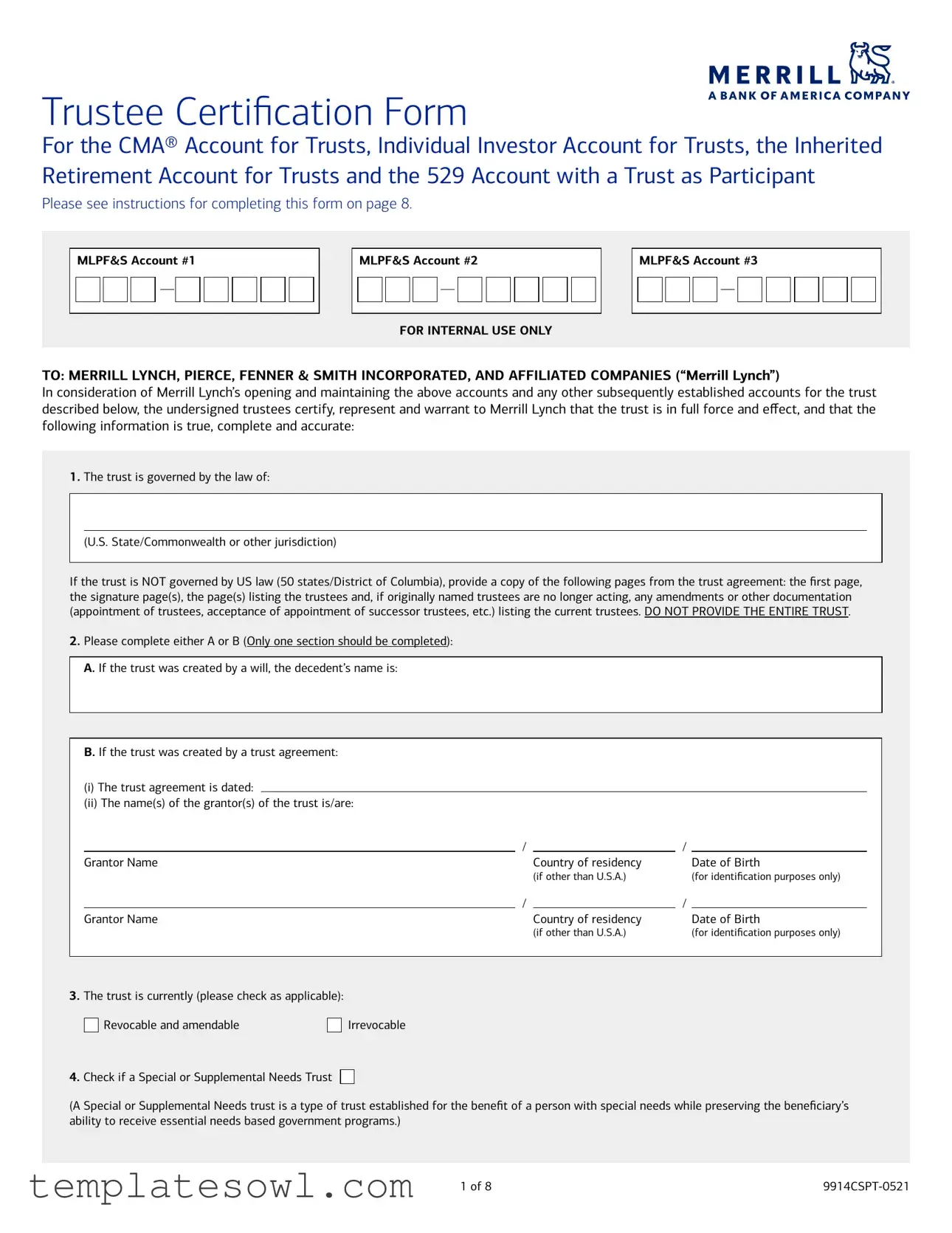 Fill Out Your Merrill Lynch Trustee Certification Form