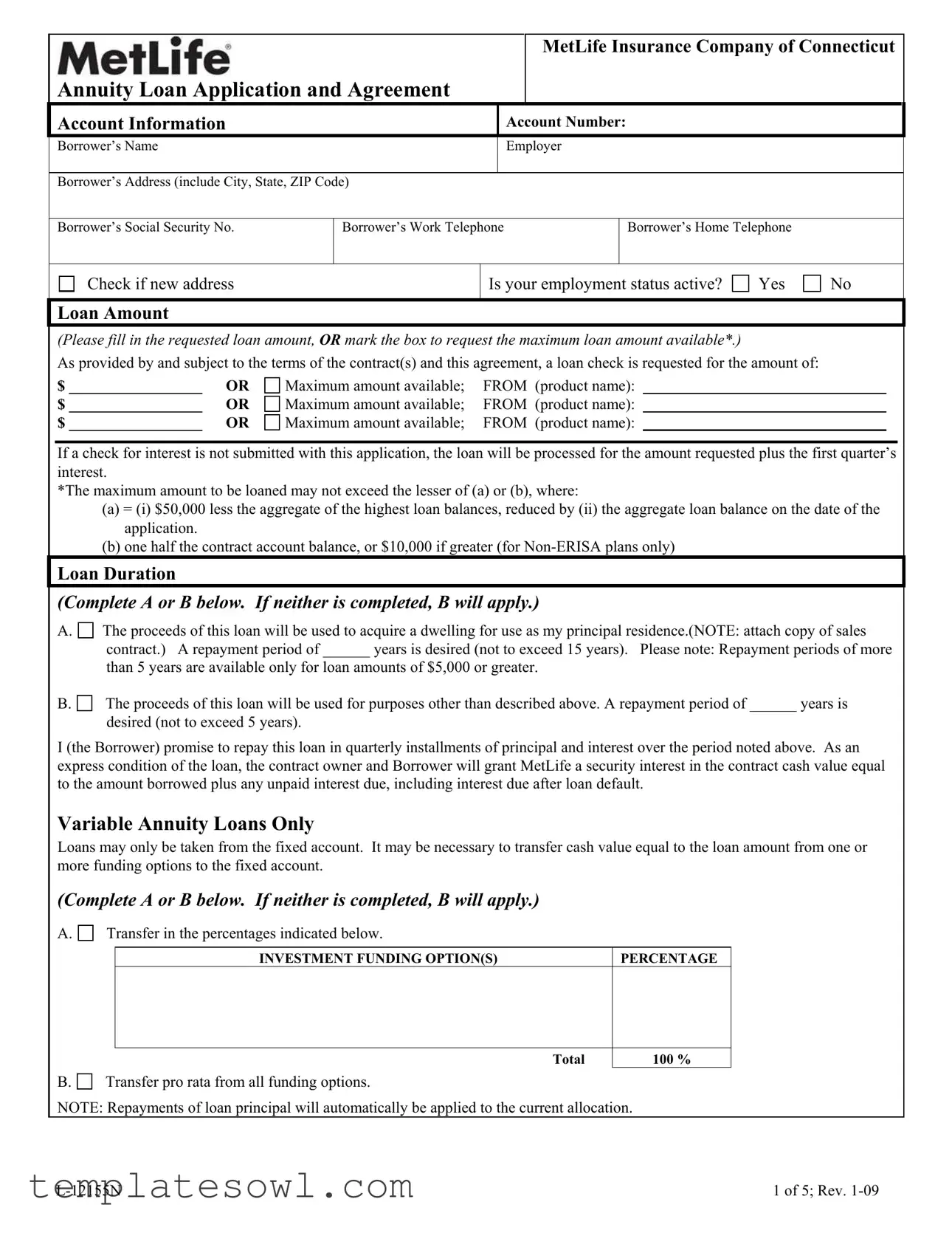 Fill Out Your Metlife Annuity Loan Application Form