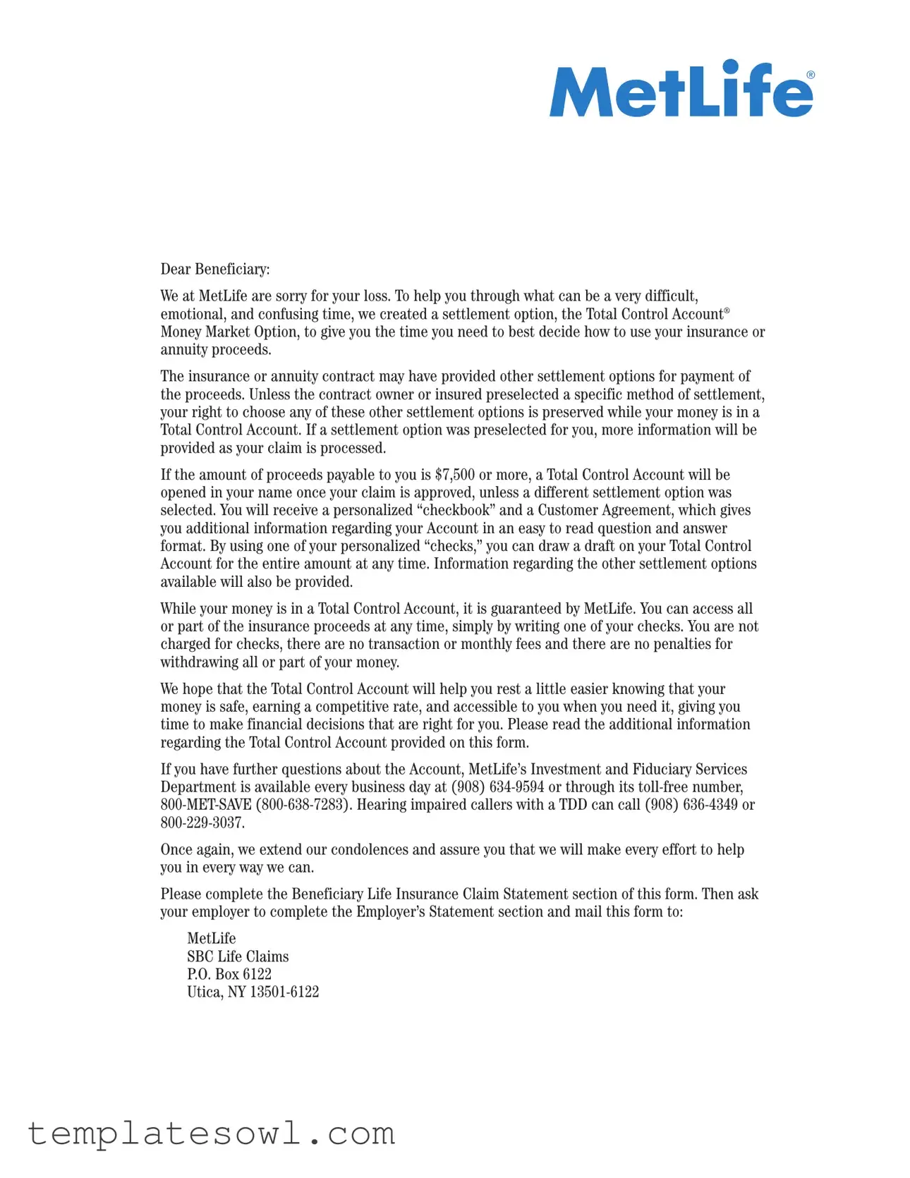 Fill Out Your Metlife Life Insurance Claim Form