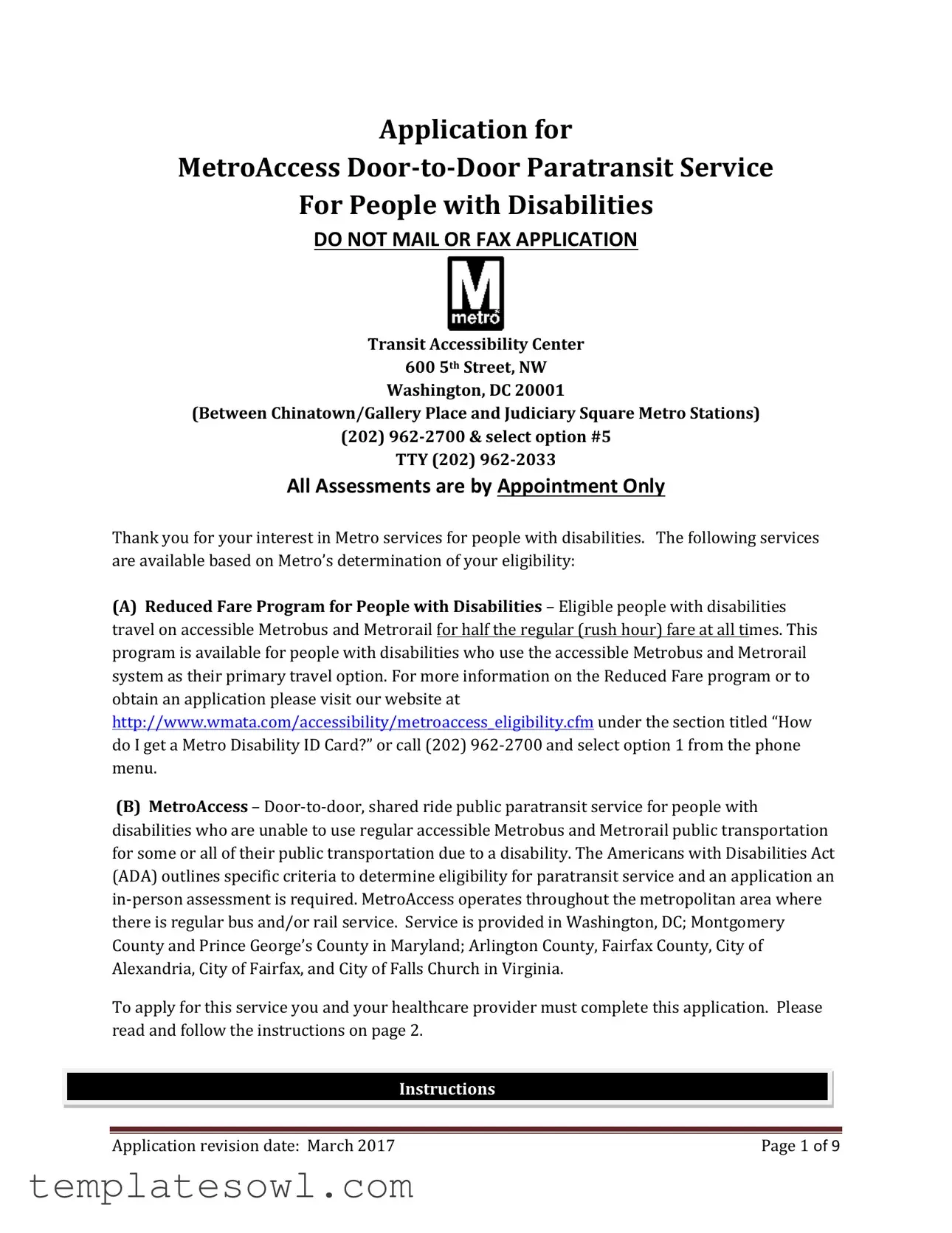 Fill Out Your Metro Access Application Form