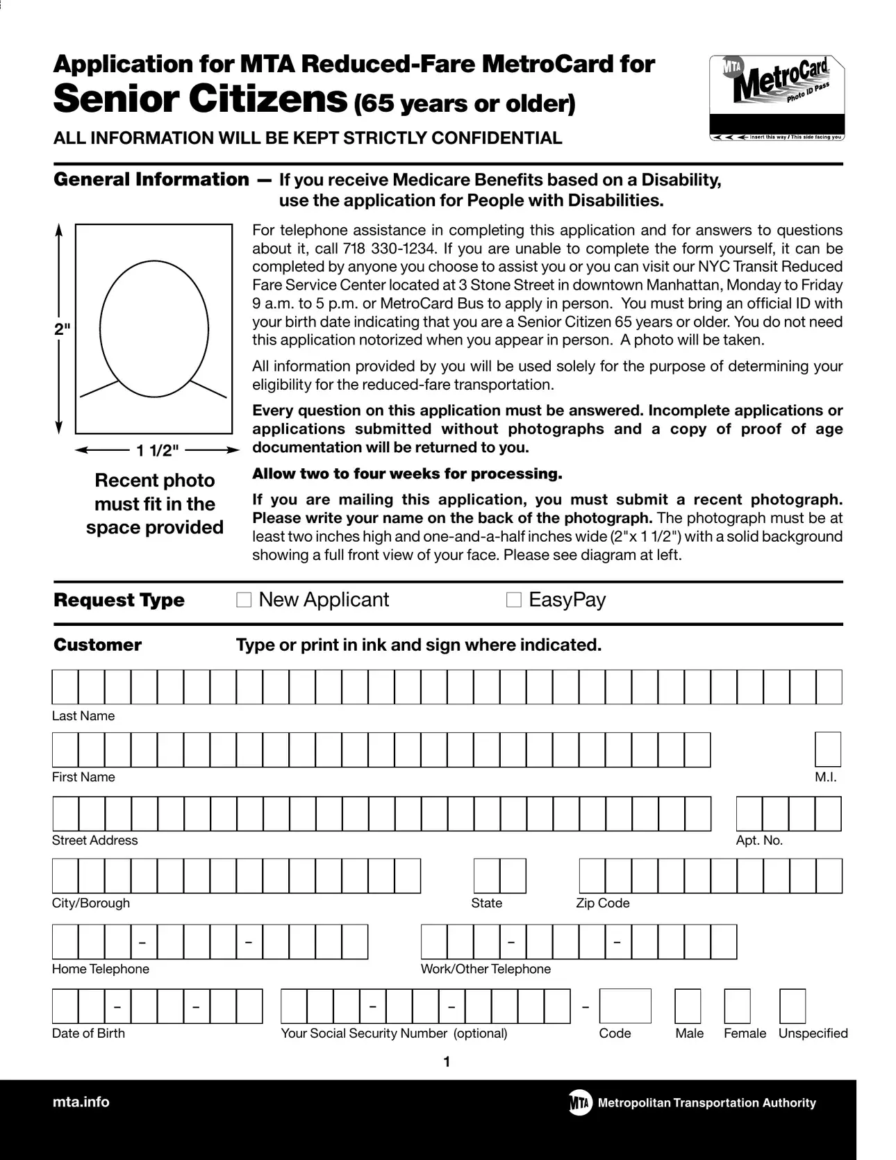 Fill Out Your Metrocard Application Form
