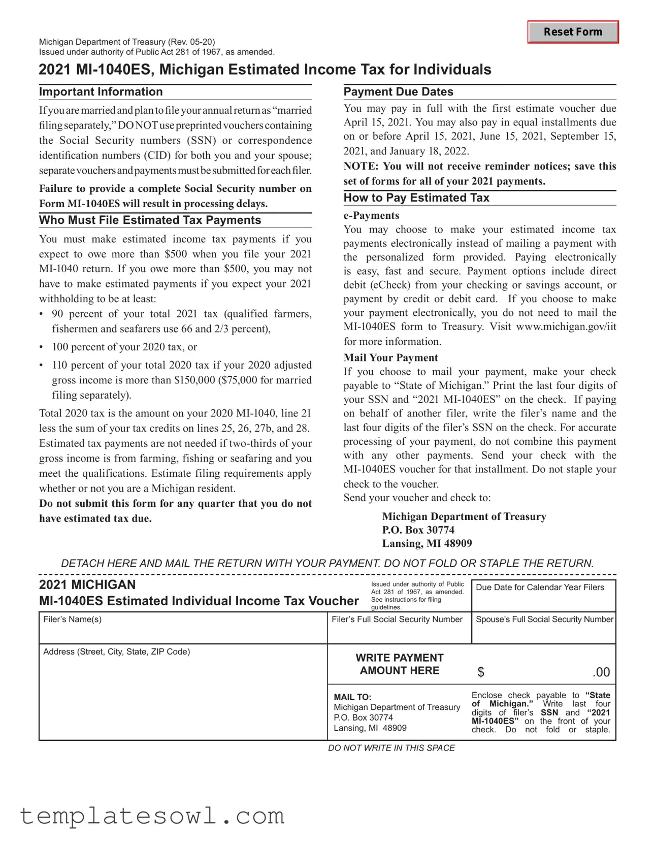 Fill Out Your Mi 1040Es Form