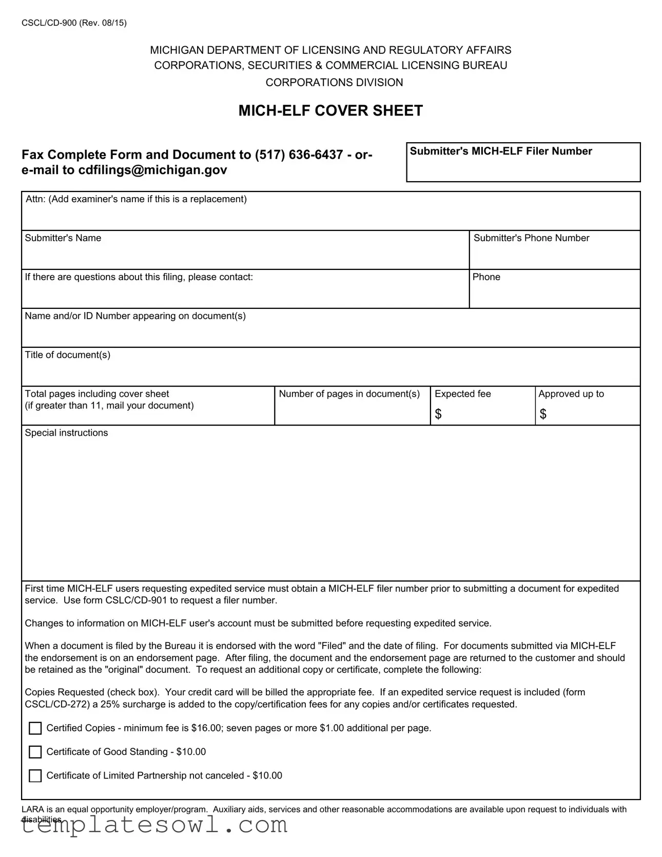 Fill Out Your Mich Elf Cover Sheet Form