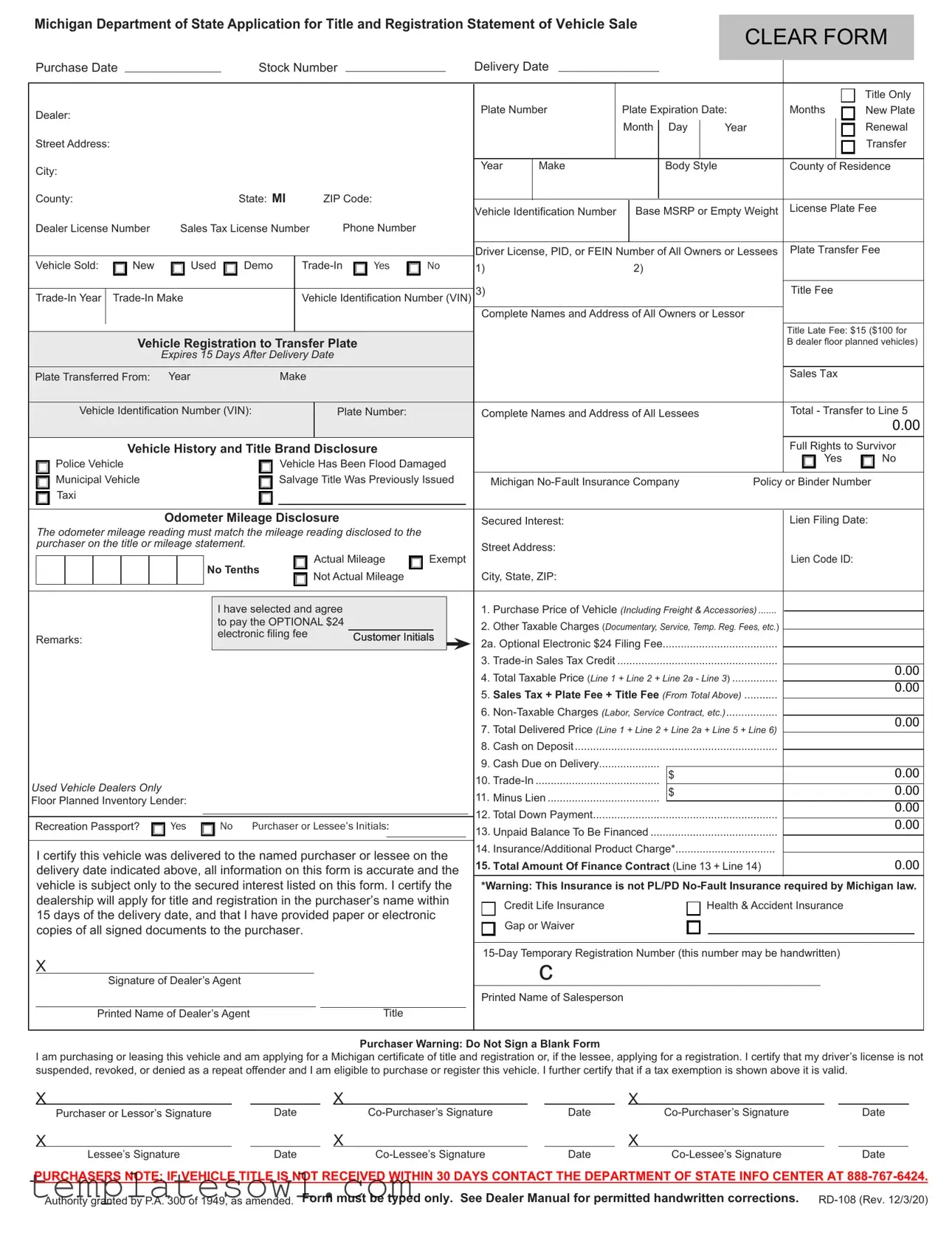 Fill Out Your Michigan Category Weight Form