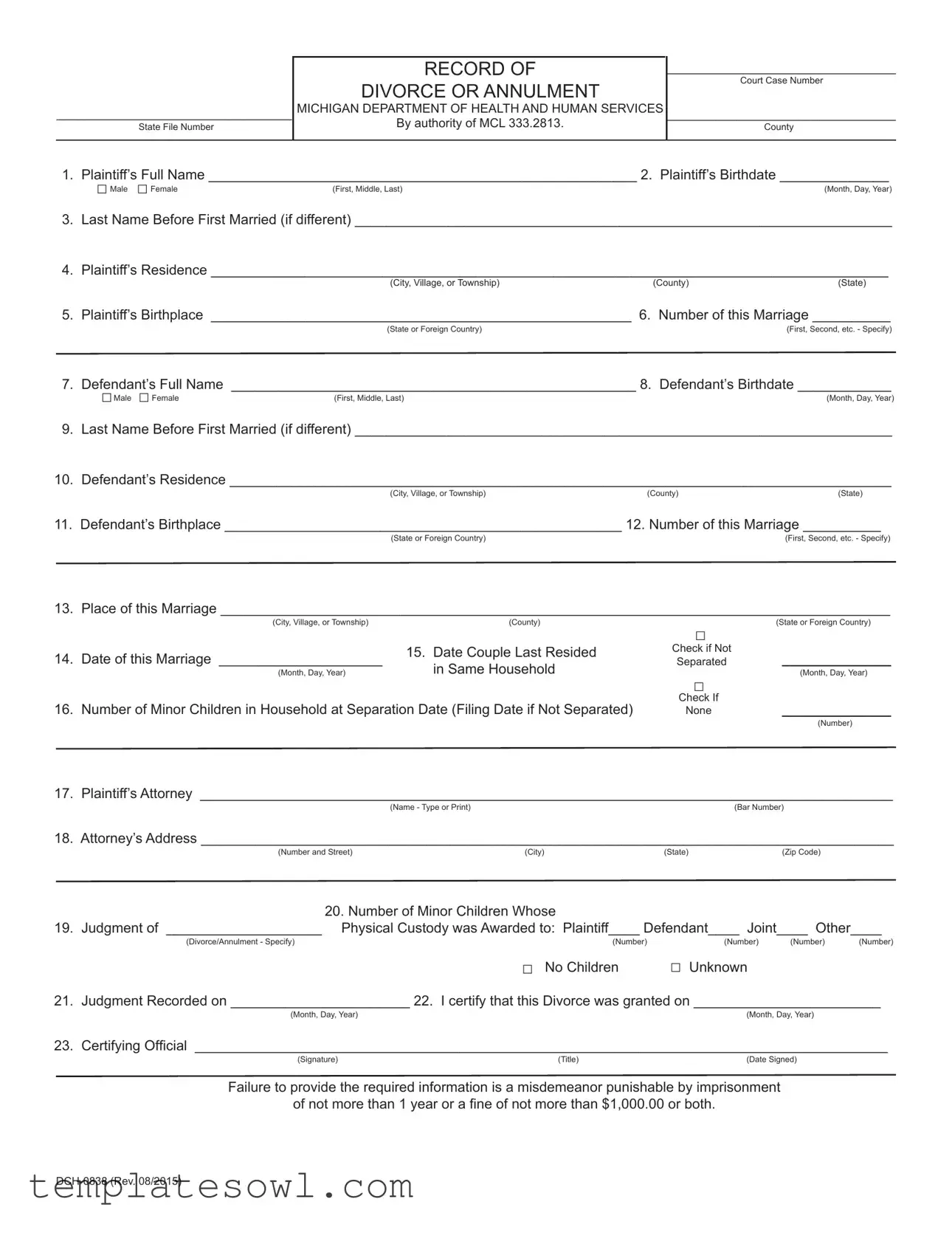 Fill Out Your Michigan Dch 0838 Form