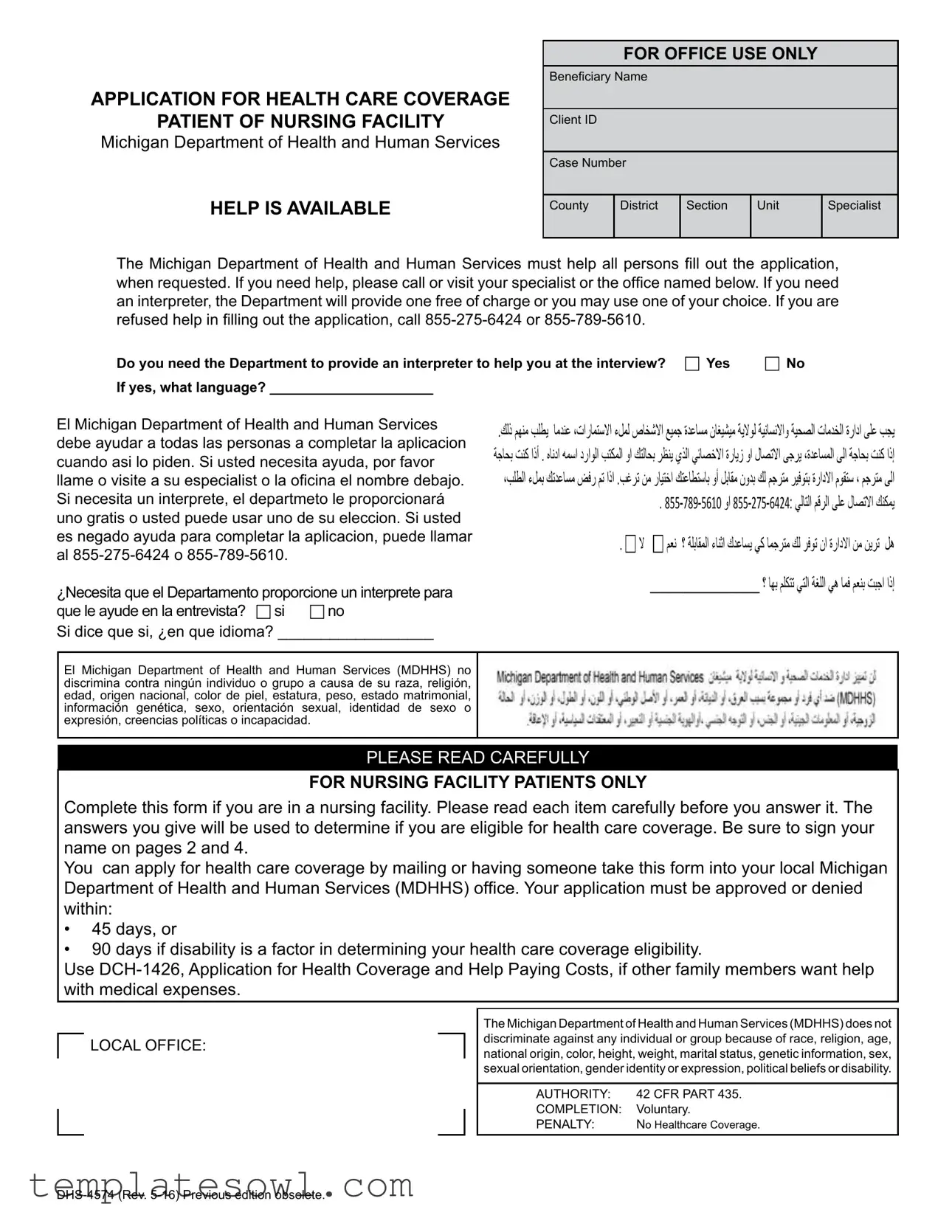 Fill Out Your Michigan Dhs 4574 Form