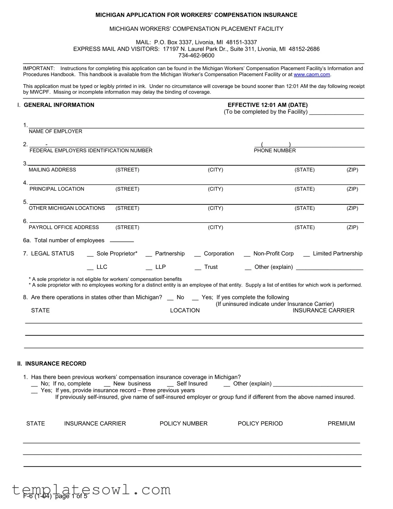 Fill Out Your Michigan F 6 Form