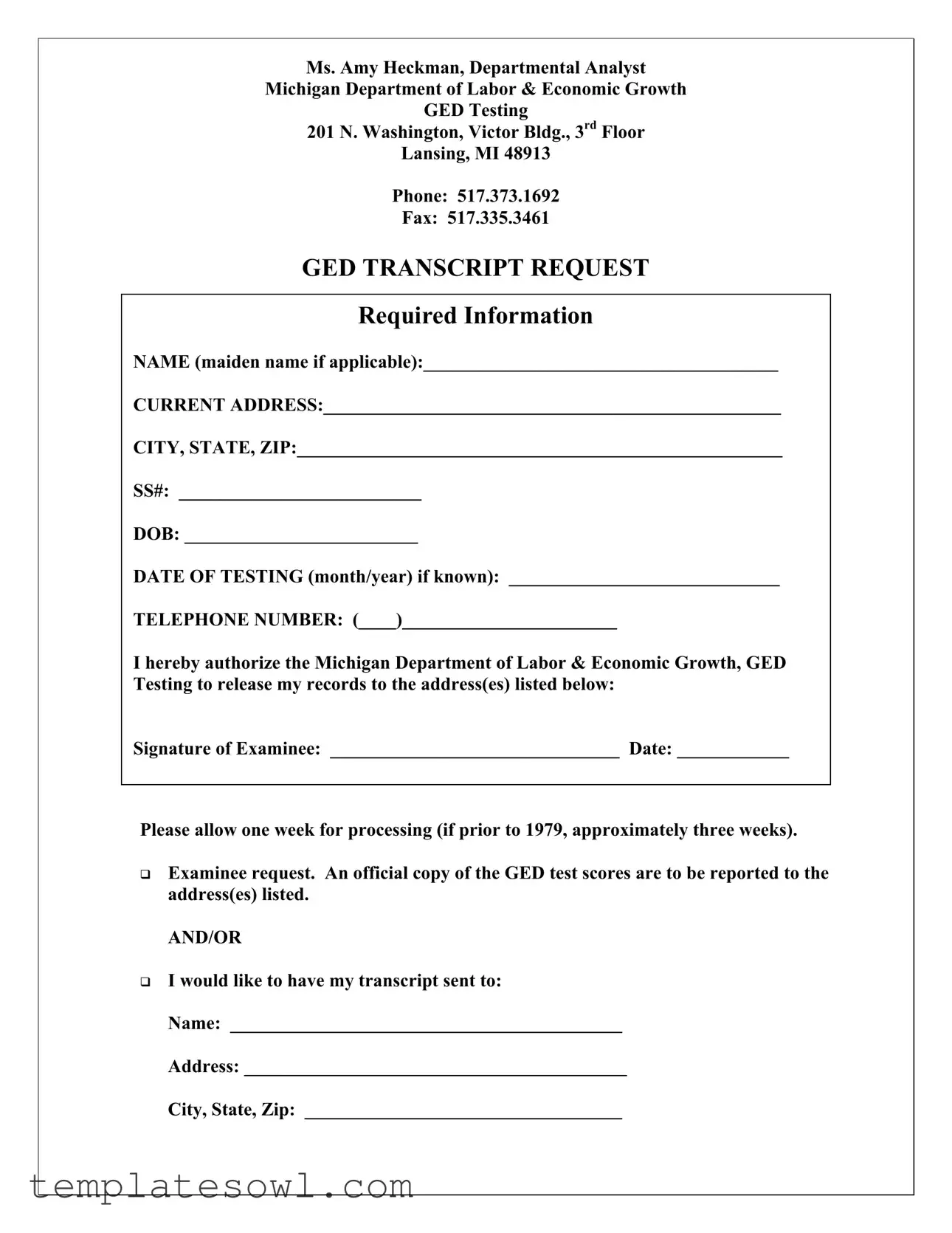 Fill Out Your Michigan Ged Transcript Request Form