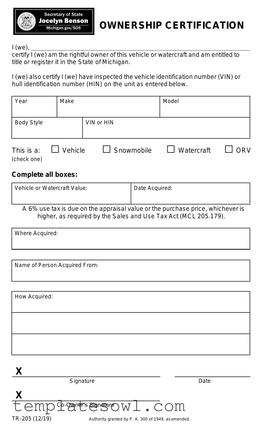 Fill Out Your Michigan Tr 205 Form