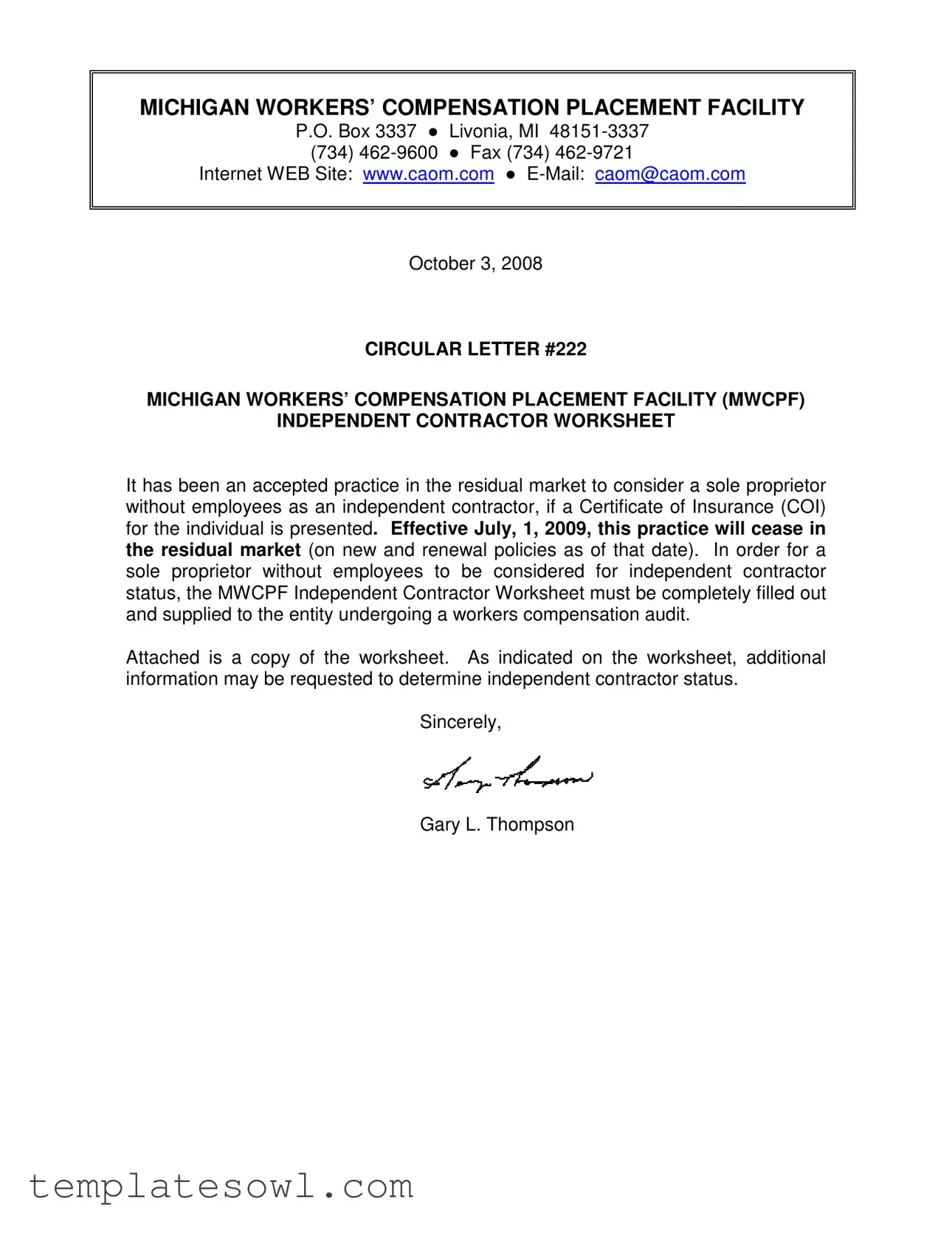 Fill Out Your Michigan Workers Independent Contractor Worksheet Form