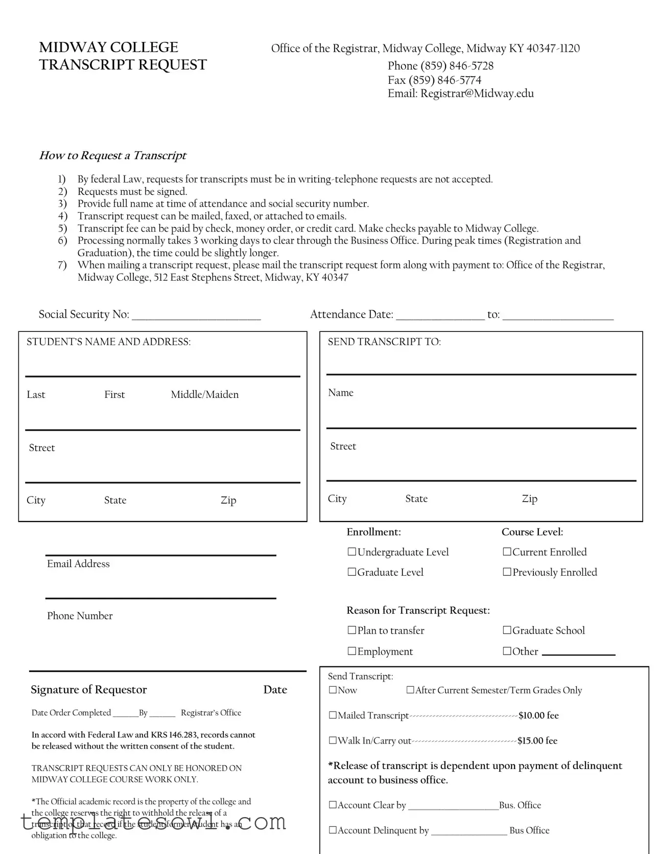 Fill Out Your Midway College Transcript Request Form
