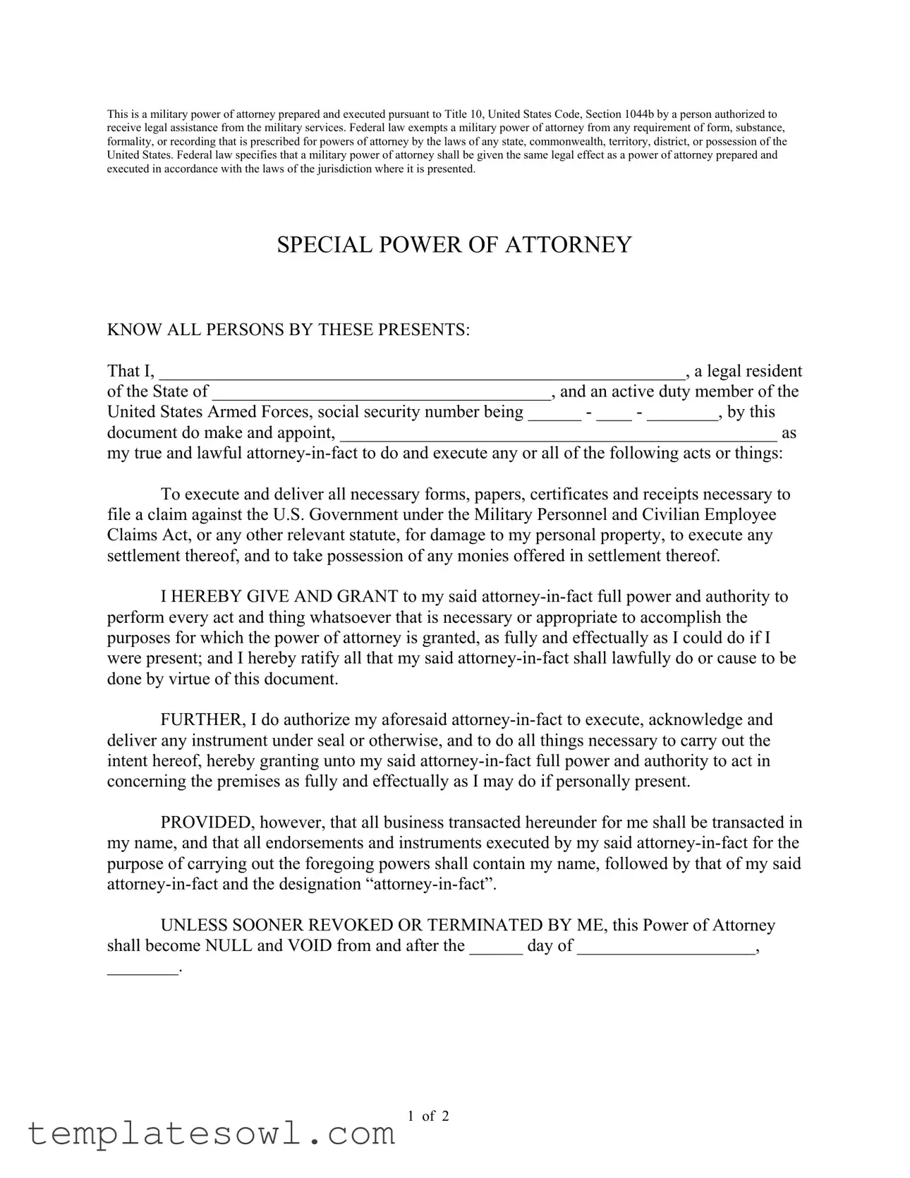 Fill Out Your Military Power Of Attorney Form