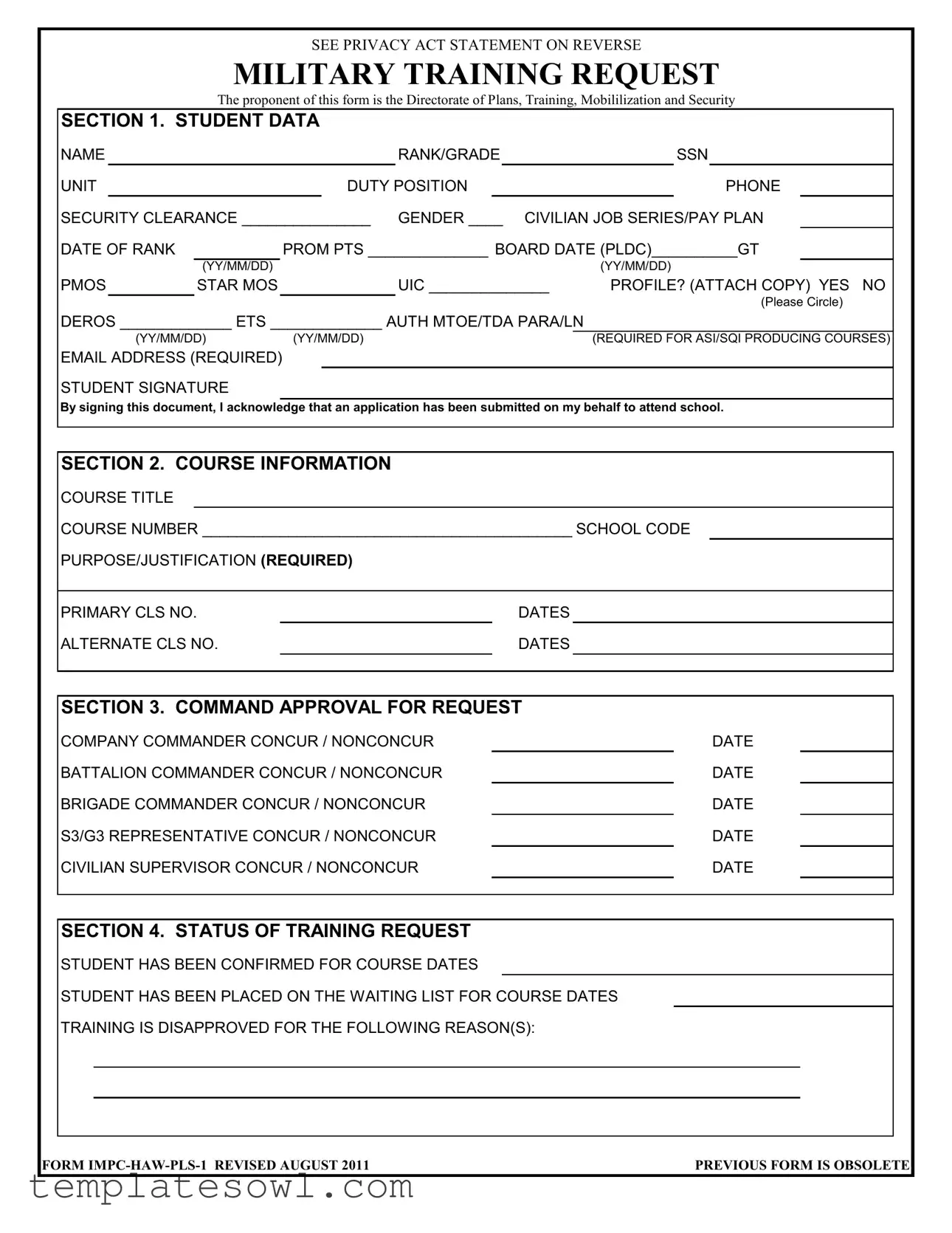 Fill Out Your Military Training Request Form