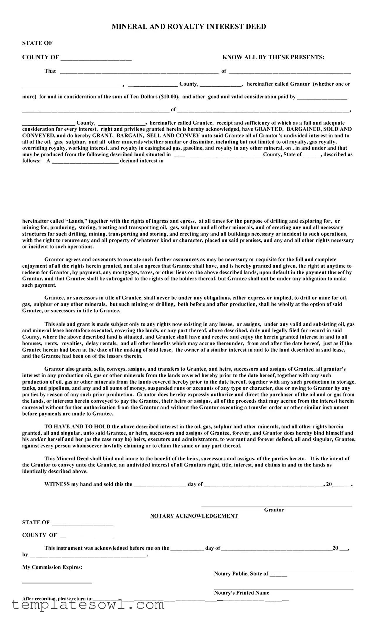 Fill Out Your Mineral Deed Form