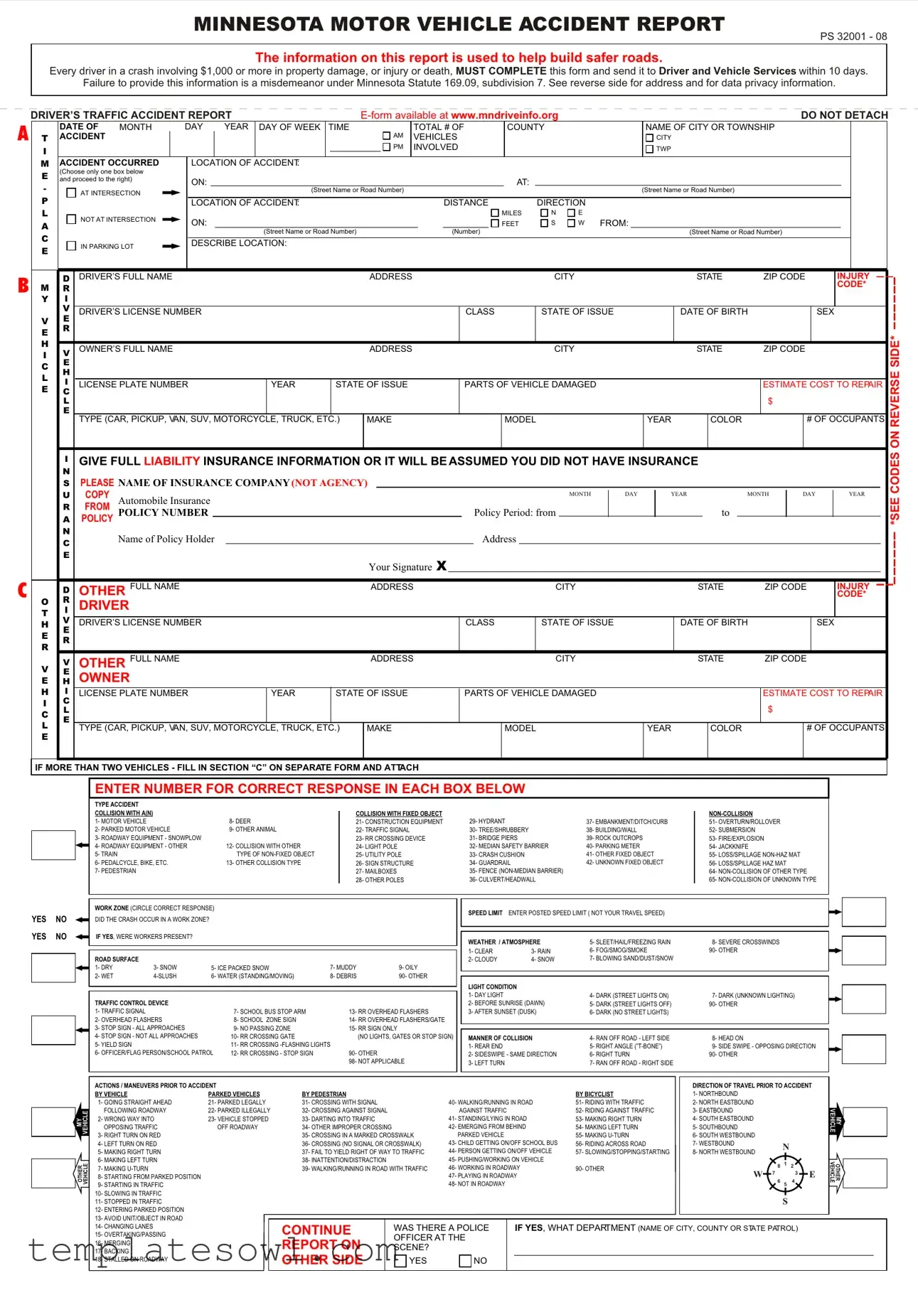 Fill Out Your Minnesota Accident Report Form