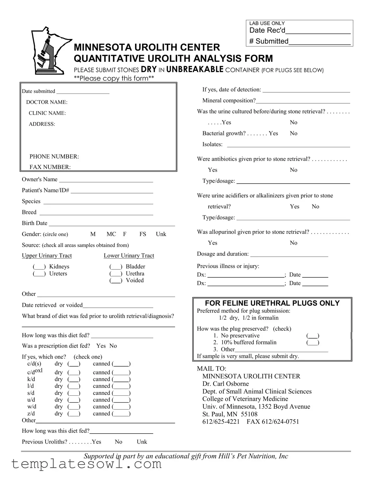 Fill Out Your Minnesota Urolith Center Form