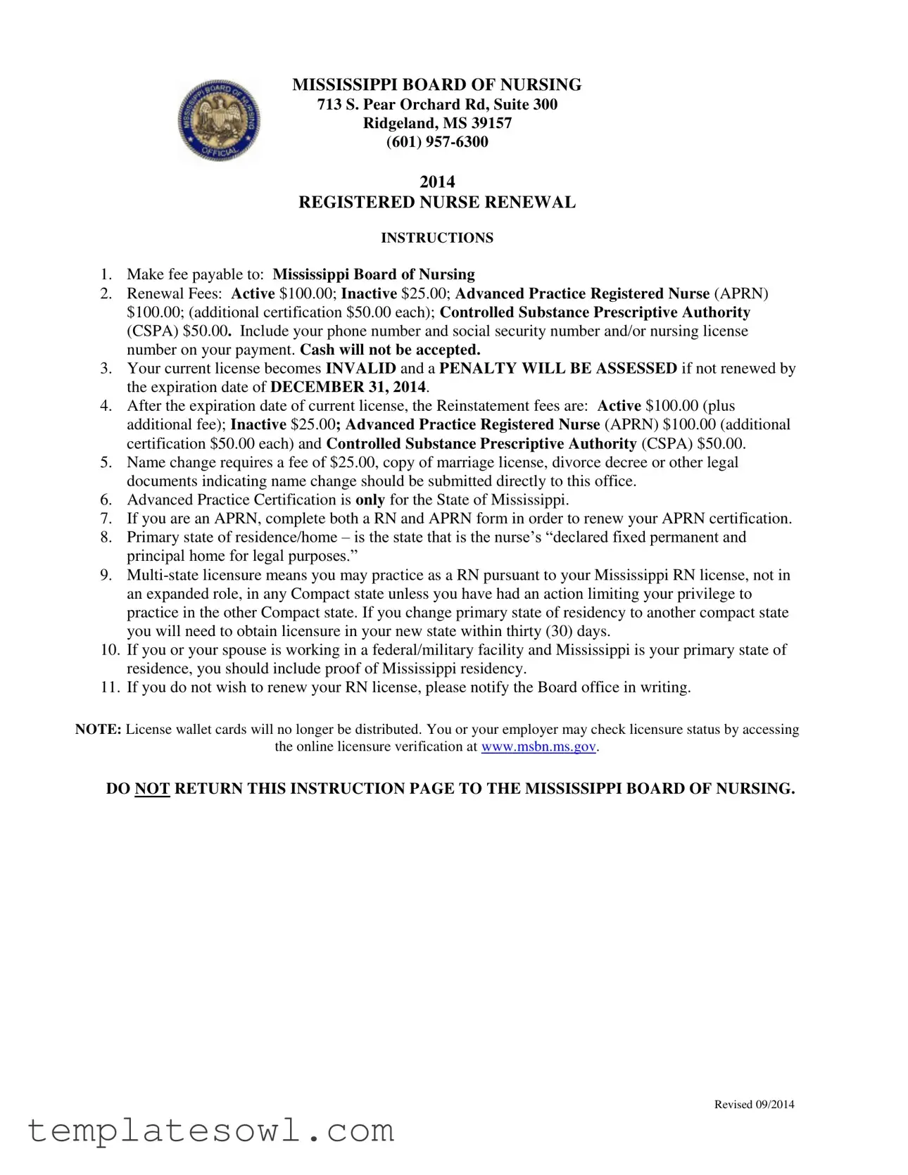 Fill Out Your Mississippi Nurse Renewal Form