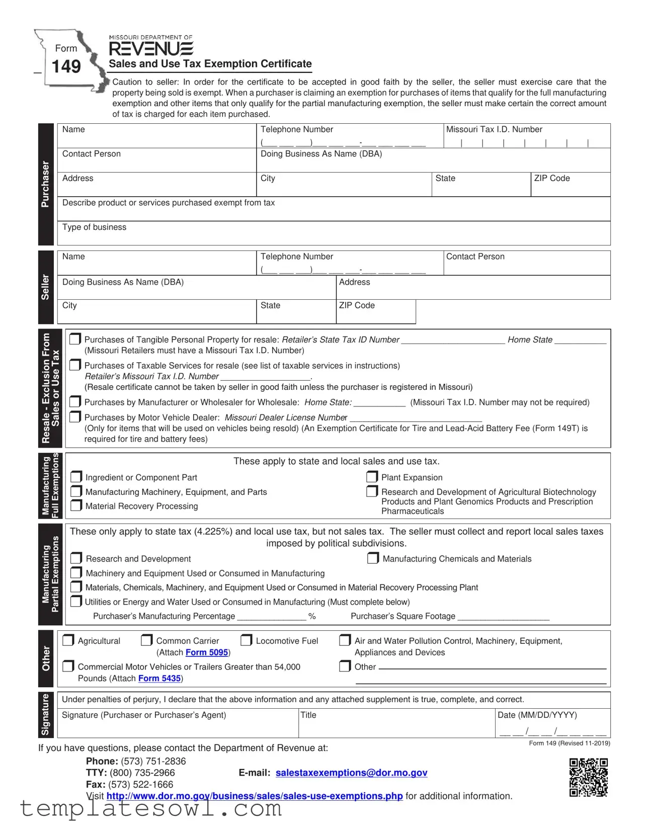 Fill Out Your Missouri 149 Form