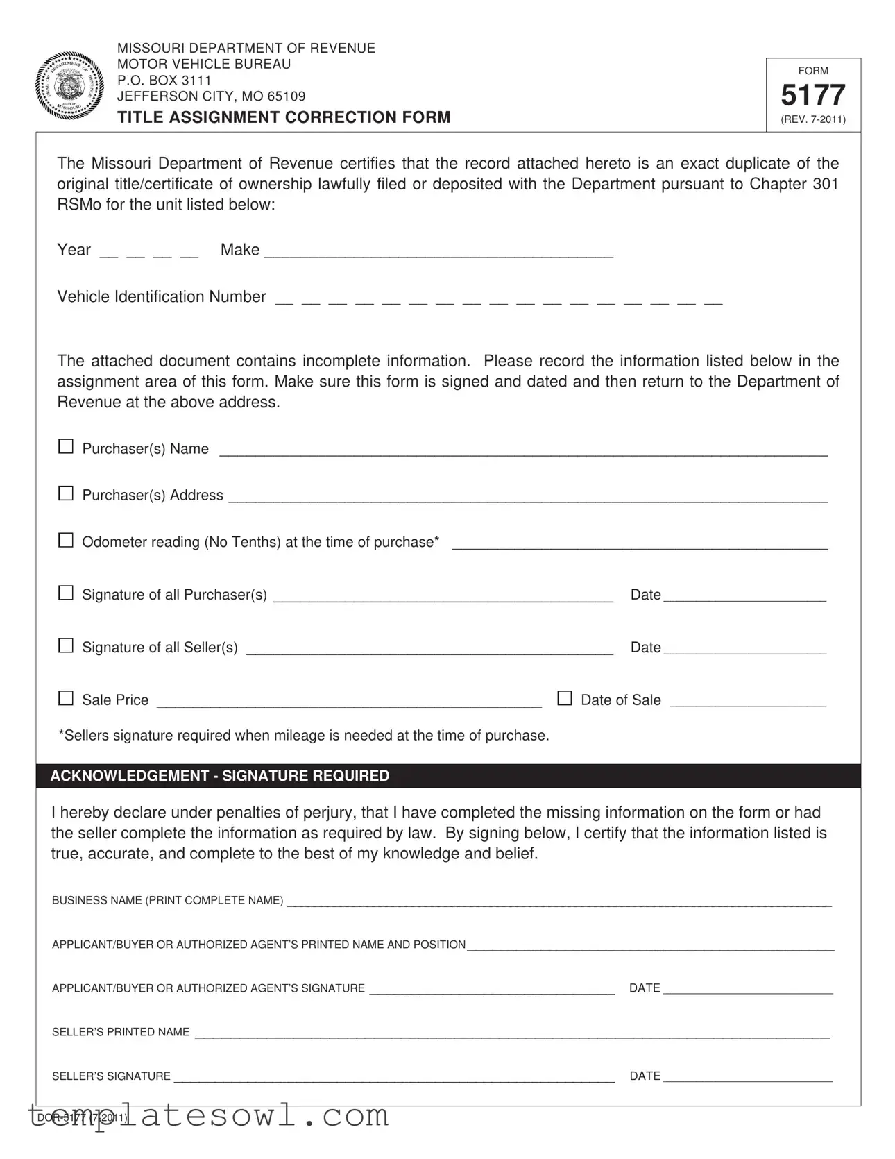 Fill Out Your Missouri 5177 Form