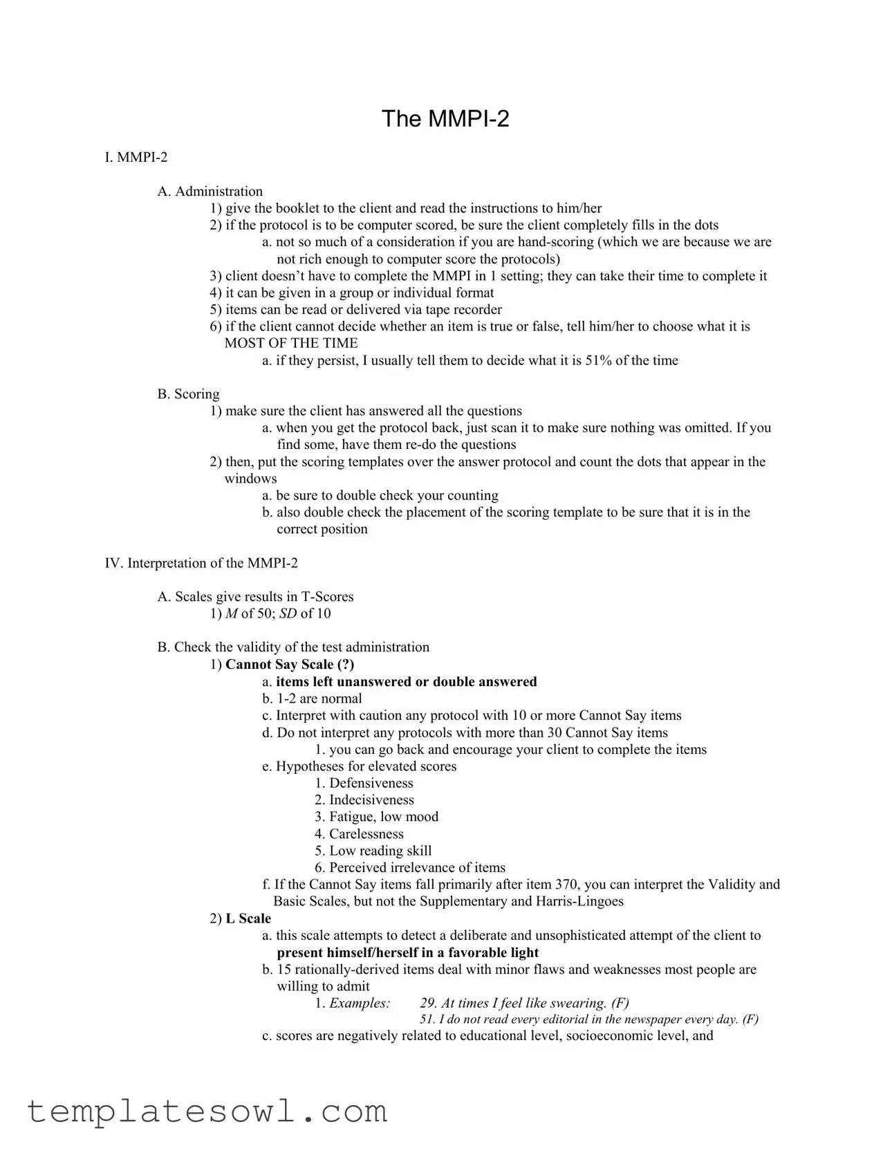 Fill Out Your Mmpi 2 Score Interpretation Form