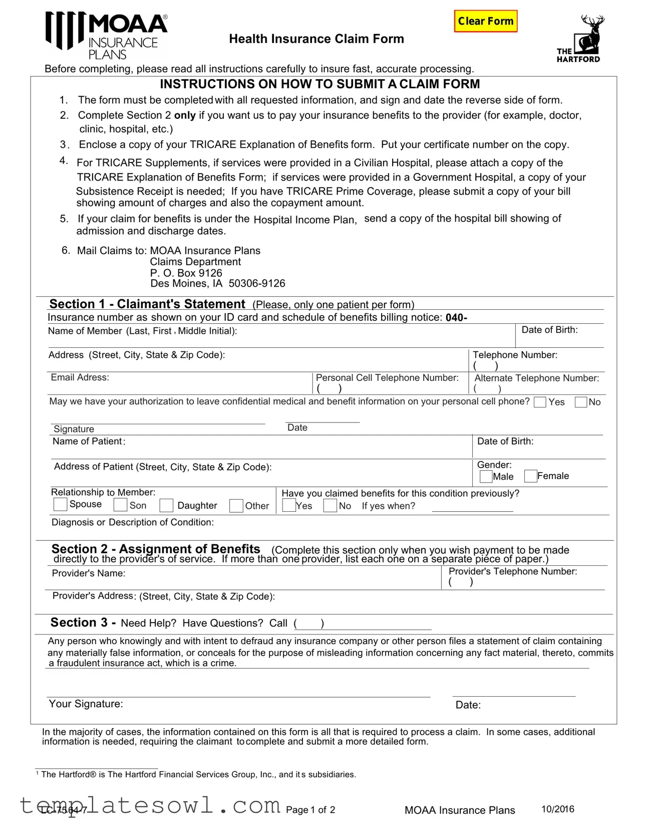 Fill Out Your Moaa Claim Form