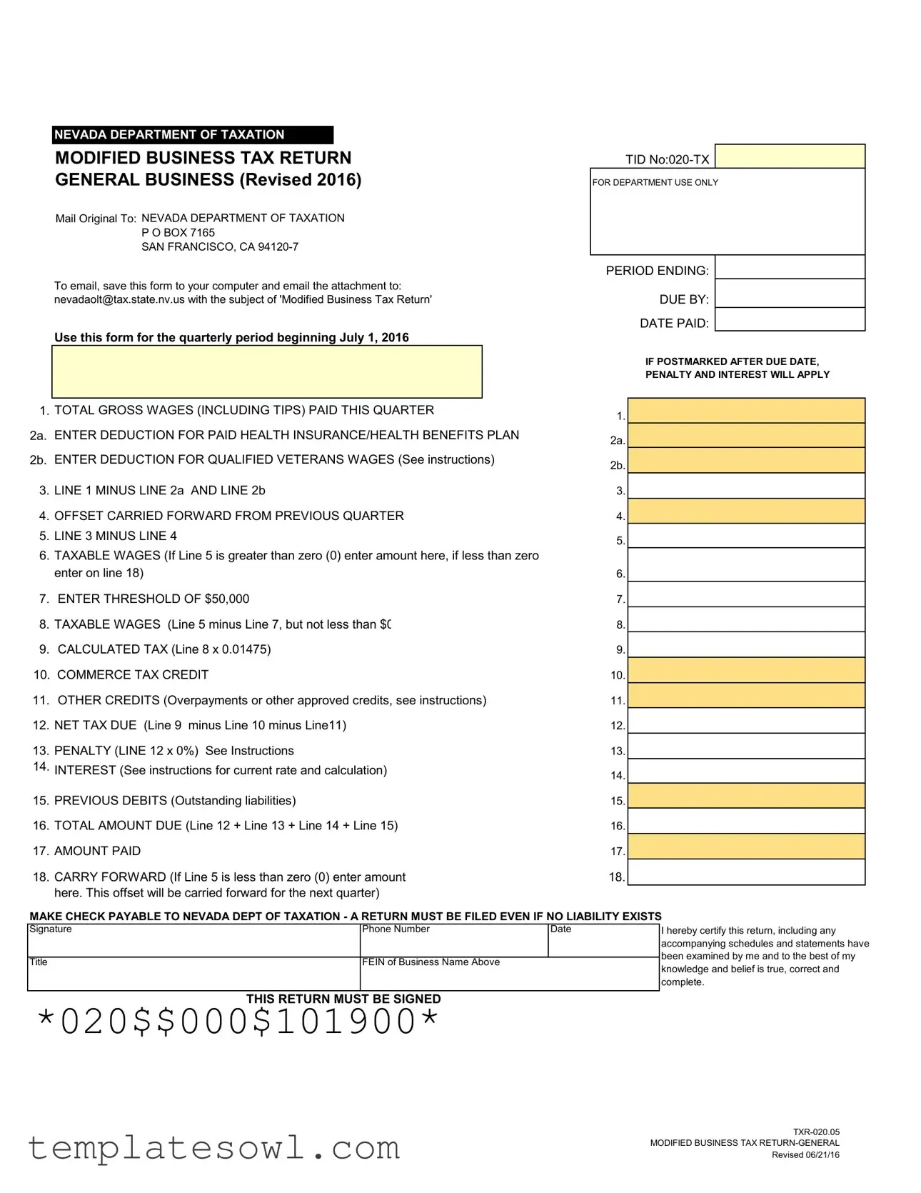 Fill Out Your Modified Business Tax Form