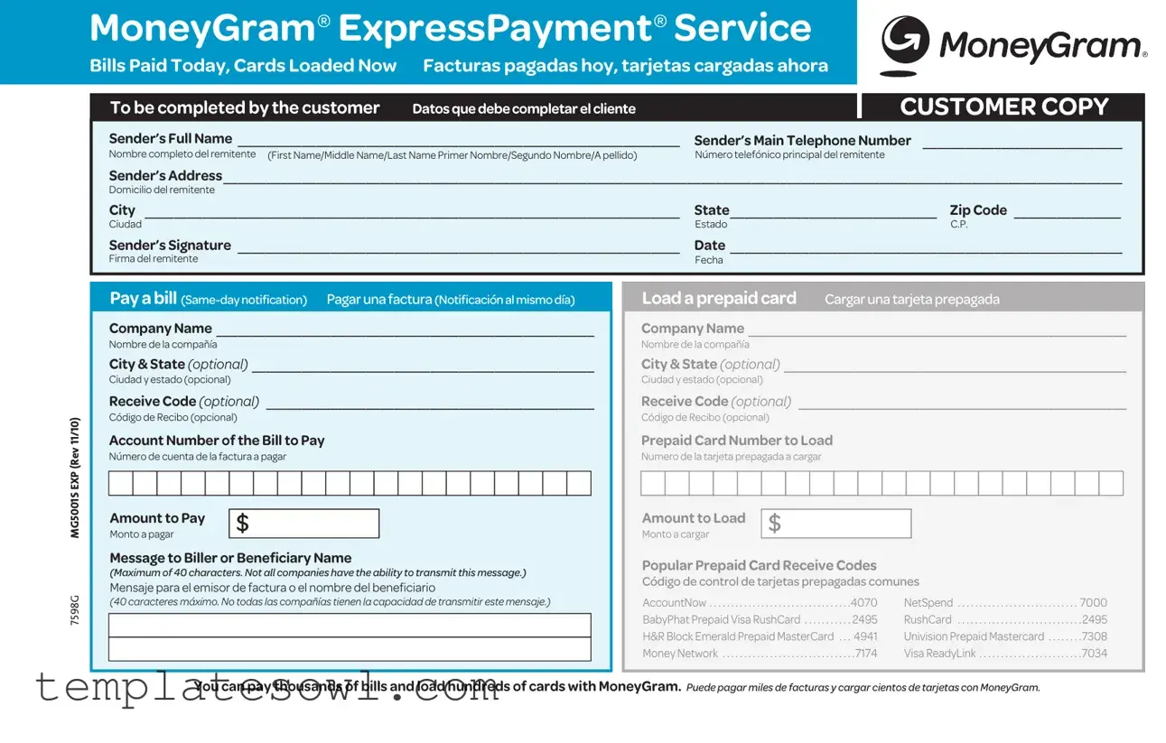 Fill Out Your Moneygram Express Payment Form